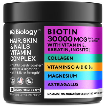 IQ BIOLOGY Biotin Collagen Keratin Astragalus Magnesium Ashwagandha Vitamin D3 Vitamin C IQ BIOLOGY uk supplements