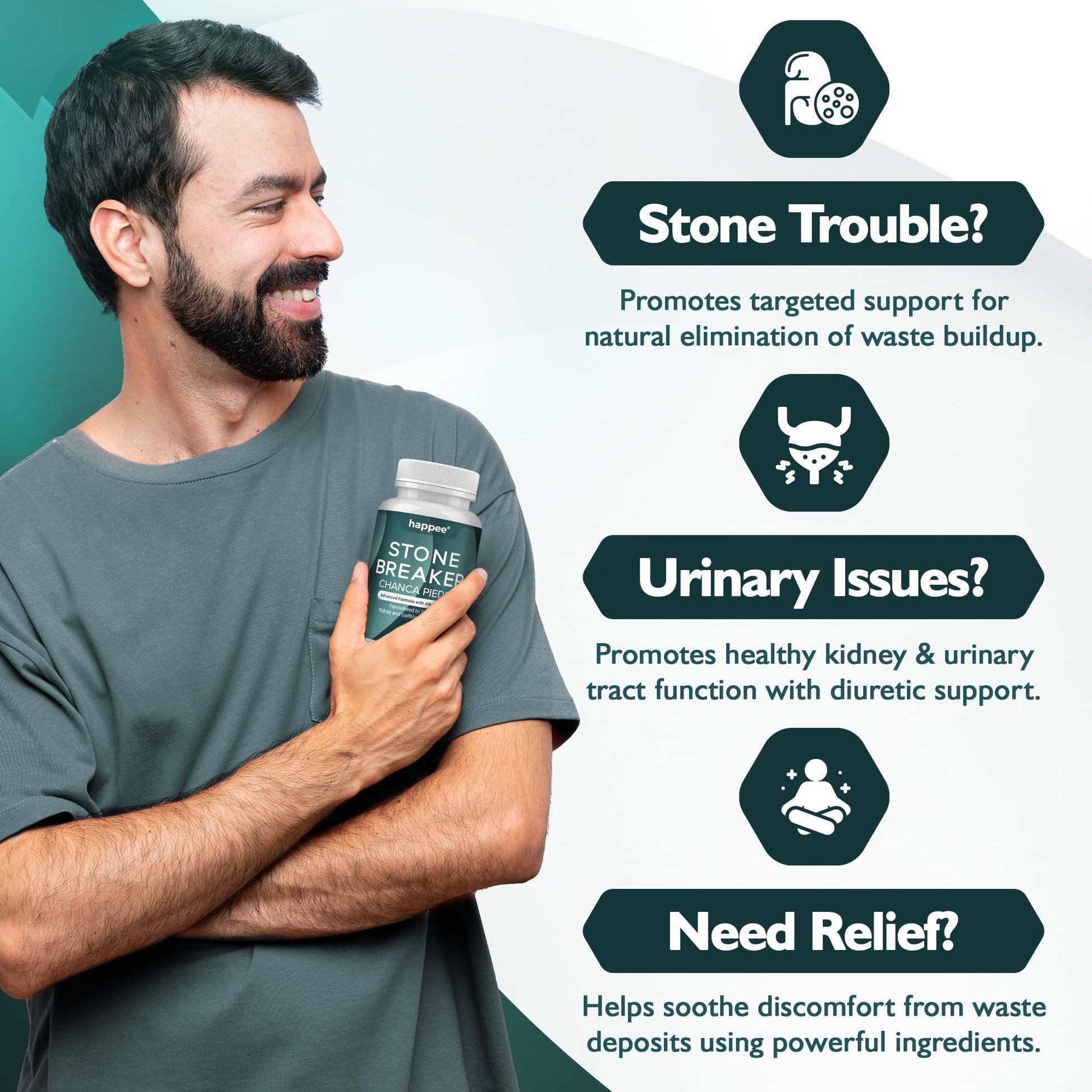 Happee Chanca Piedra Stone Breaker Kidney & Gallbladder Cleanse – Kidney Stone Dissolver & Passage Support - High Potency Phyllanthus Niruri with Magnesium, Potassium & Herbal Blend - 60 Capsules Happee uk supplements