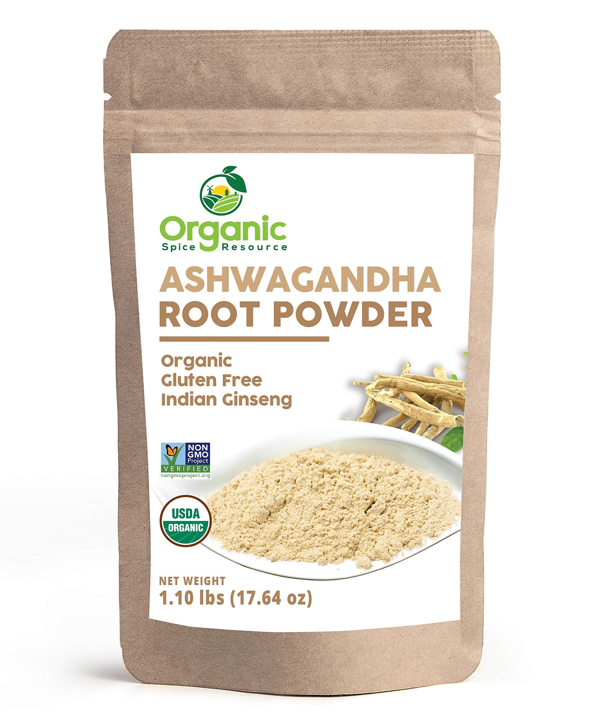 Organic Ashwagandha Root Powder - 1.10 lbs (17.64 oz) | Resealable Kraft Bag,Non-GMO, Indian Ginseng, Withania Somnifera -100% Raw from India, by SHOPOSR Organic Spice Resource uk supplements