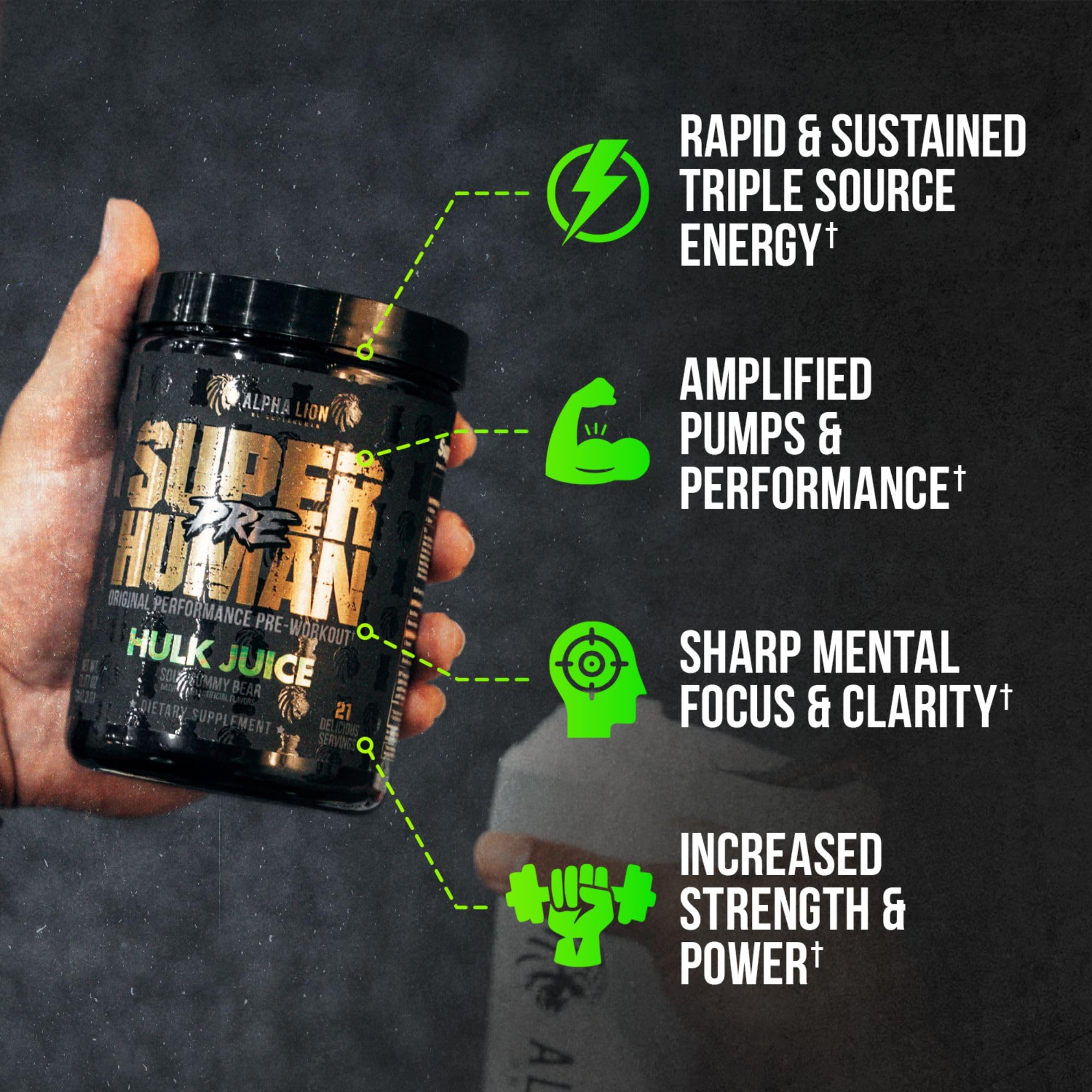 ALPHA LION Superhuman Pre Workout Powder & Post Workout Recovery Bundle, Sustained Energy & Focus + Lean Muscle Growth, Strength & Volume (Hulk Juice & Muscle Marg ALPHA LION uk supplements