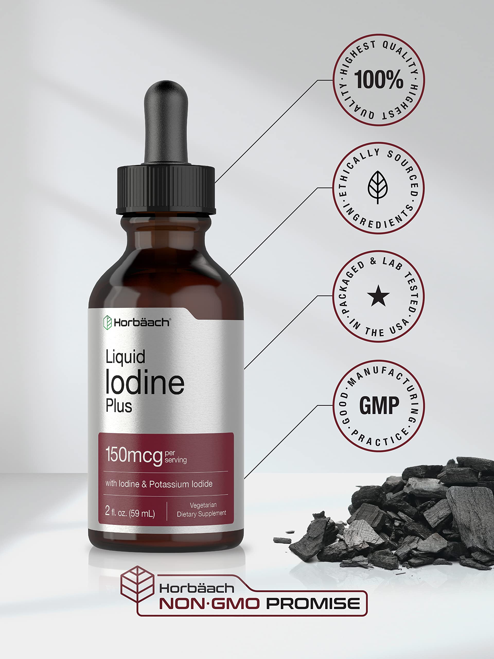 Liquid Iodine Solution Drops | 2 fl oz | 150 mcg | Iodine & Potassium Iodide Supplement Horbäach uk supplements