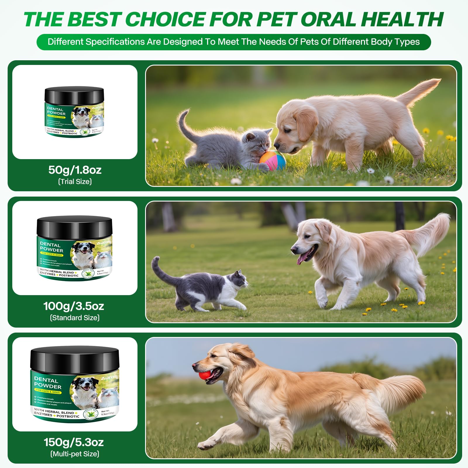 Dog Dental Powder for Teeth Cleaning Plaque & Bad Breath Off, Dental Powder for Dogs Teeth with Natural Herbal Blend & Postbiotics, Dog Teeth Cleaning Powder with Enzymes for Dogs & Cats (3.5oz) AUROS uk supplements