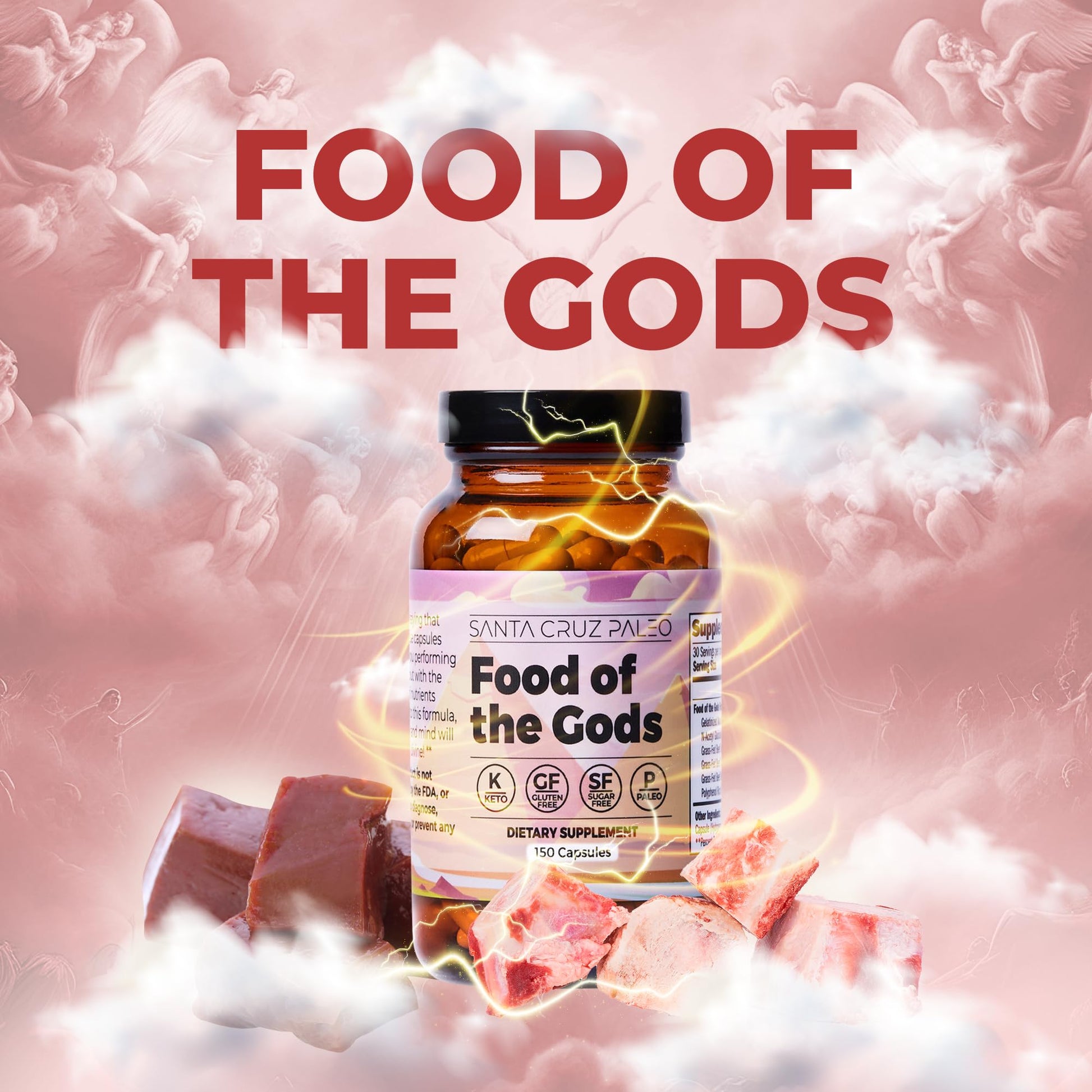 Santa Cruz Paleo, Food of the Gods Grass Fed Beef Organ Supplement for Men and Women, with Collagen, Maca Root, Colostrum, Bone Broth, Iron, Vitamin B12, Gluten Free, Keto Friendly, 30 Servings Santa Cruz Paleo uk supplements