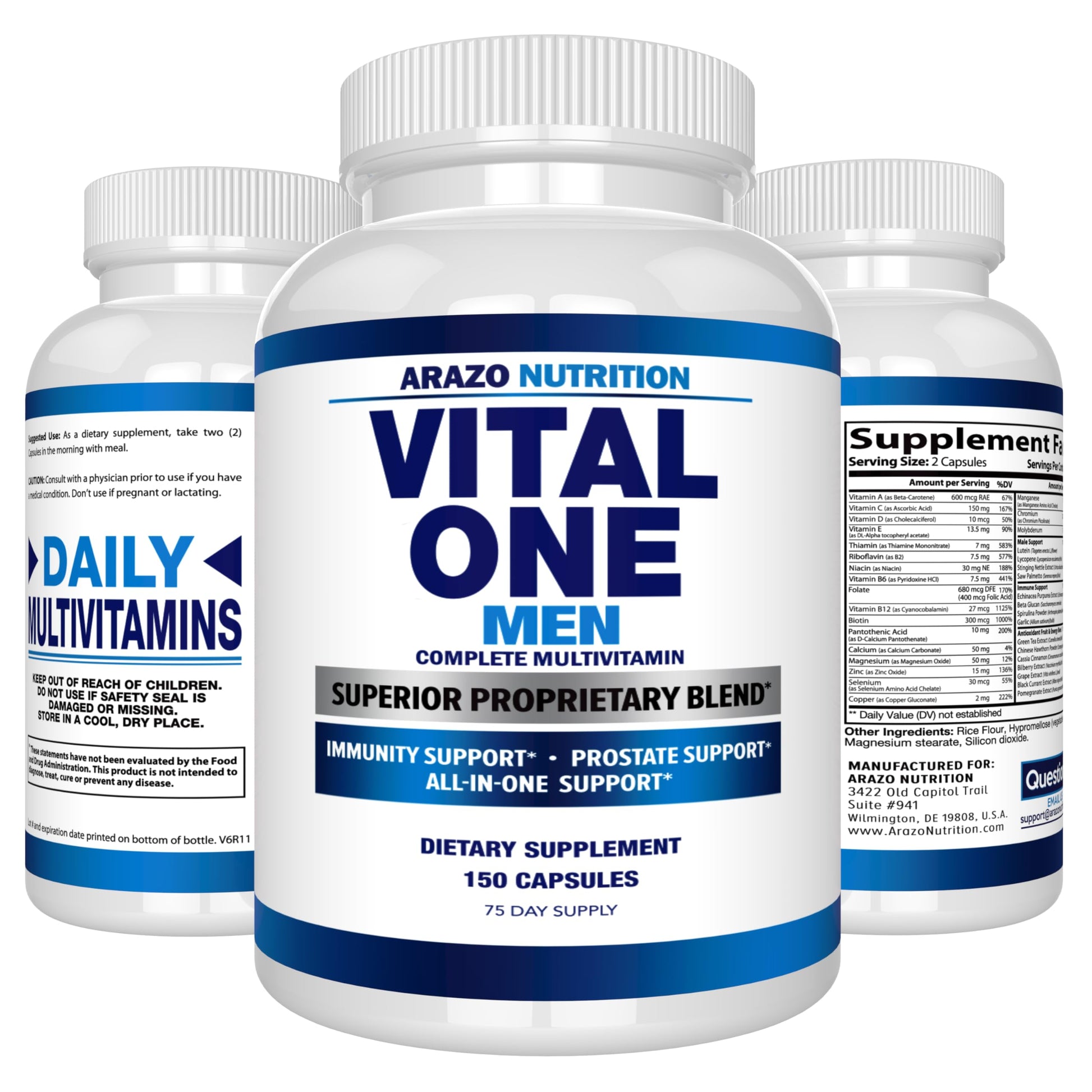 Arazo Nutrition Vital One Multivitamin for Men – Daily Wholefood Supplement - 150 Vegan Arazo Nutrition uk supplements