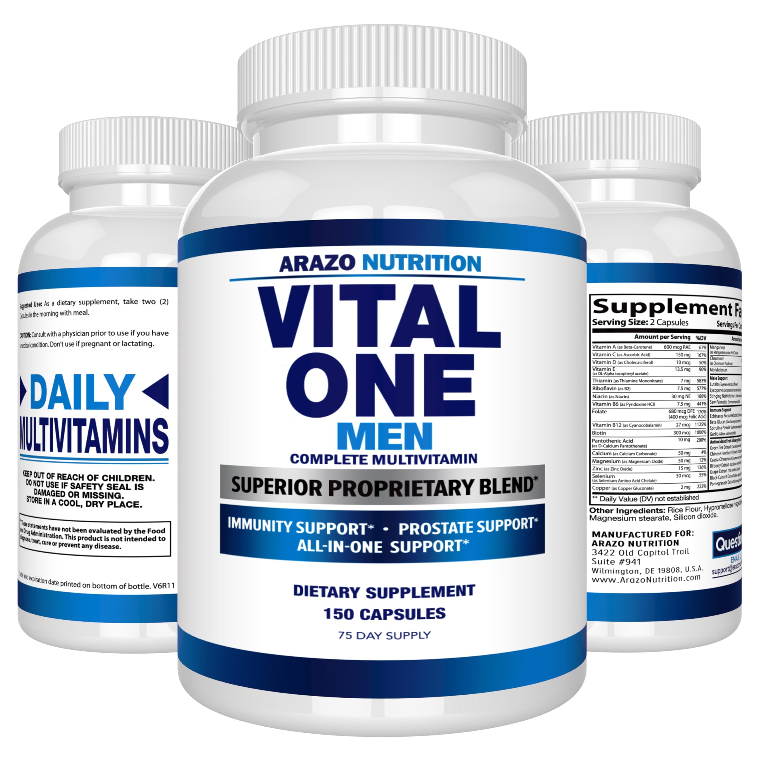 Arazo Nutrition Vital One Multivitamin for Men – Daily Wholefood Supplement - 150 Vegan Arazo Nutrition uk supplements