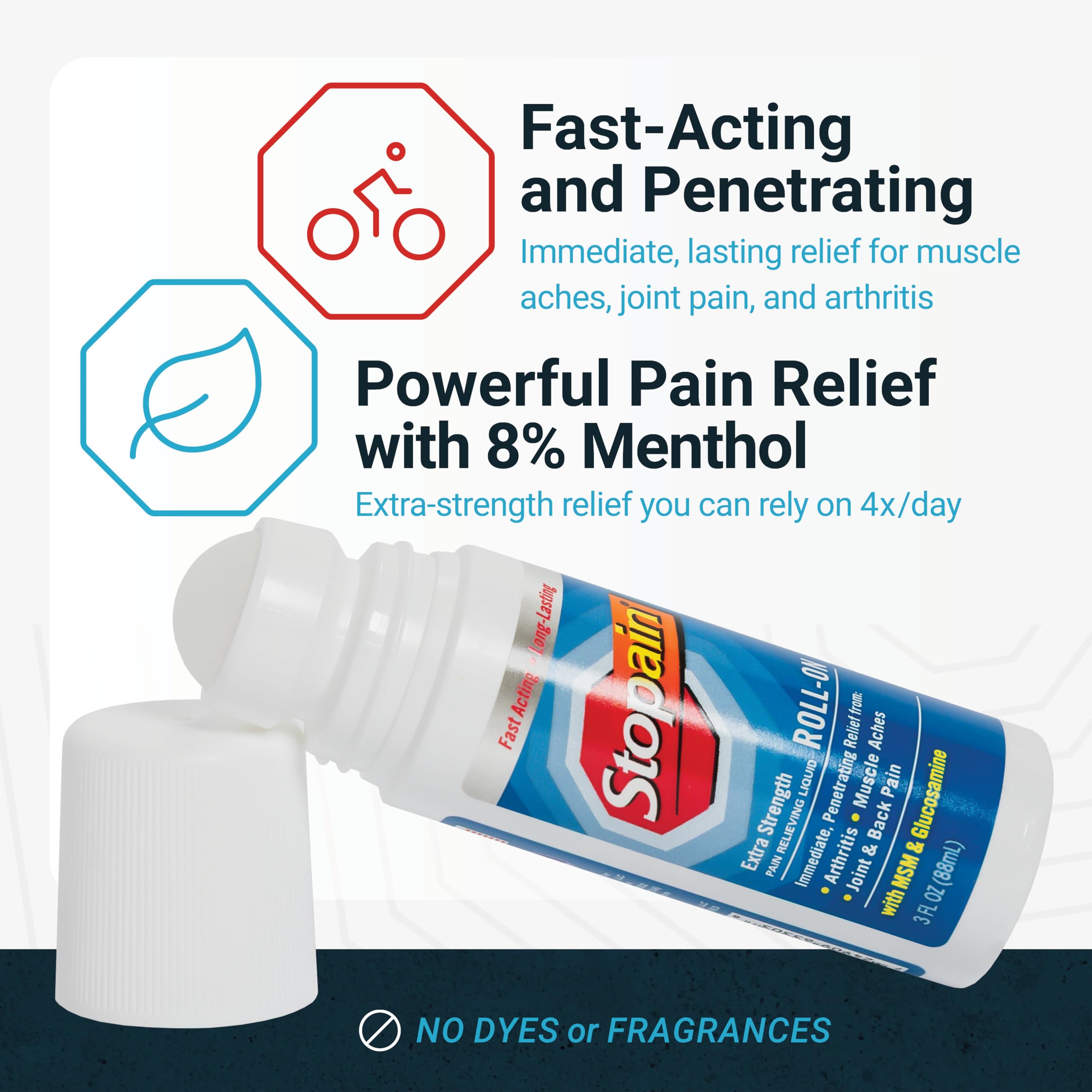 Stopain Pain Relief Combo Set (Gel, Roll On, Spray) USA Made, Max Strength Fast Acting with MSM, Glucosamine, Menthol for Lower Back, Knee, Neck HSA FSA Topical Analgesic Products Stopain uk supplements