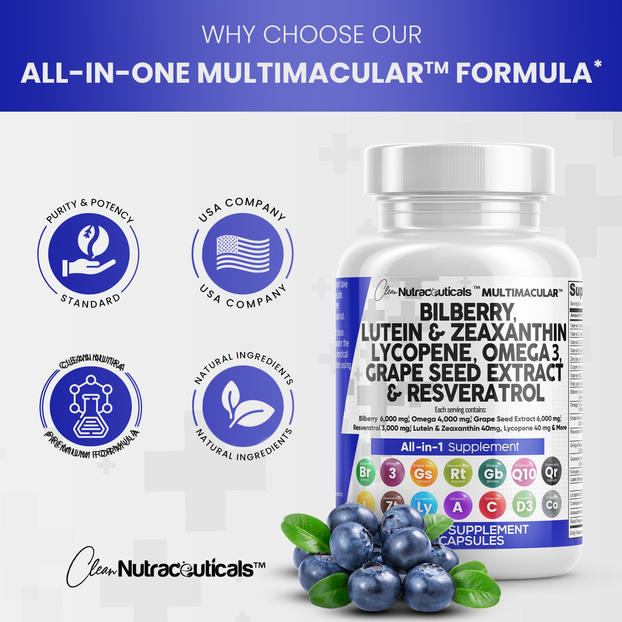 Eye Health Vitamins with Bilberry 6000mg Lutein & Zeaxanthin 40mg Lyco Clean Nutraceuticals uk supplements