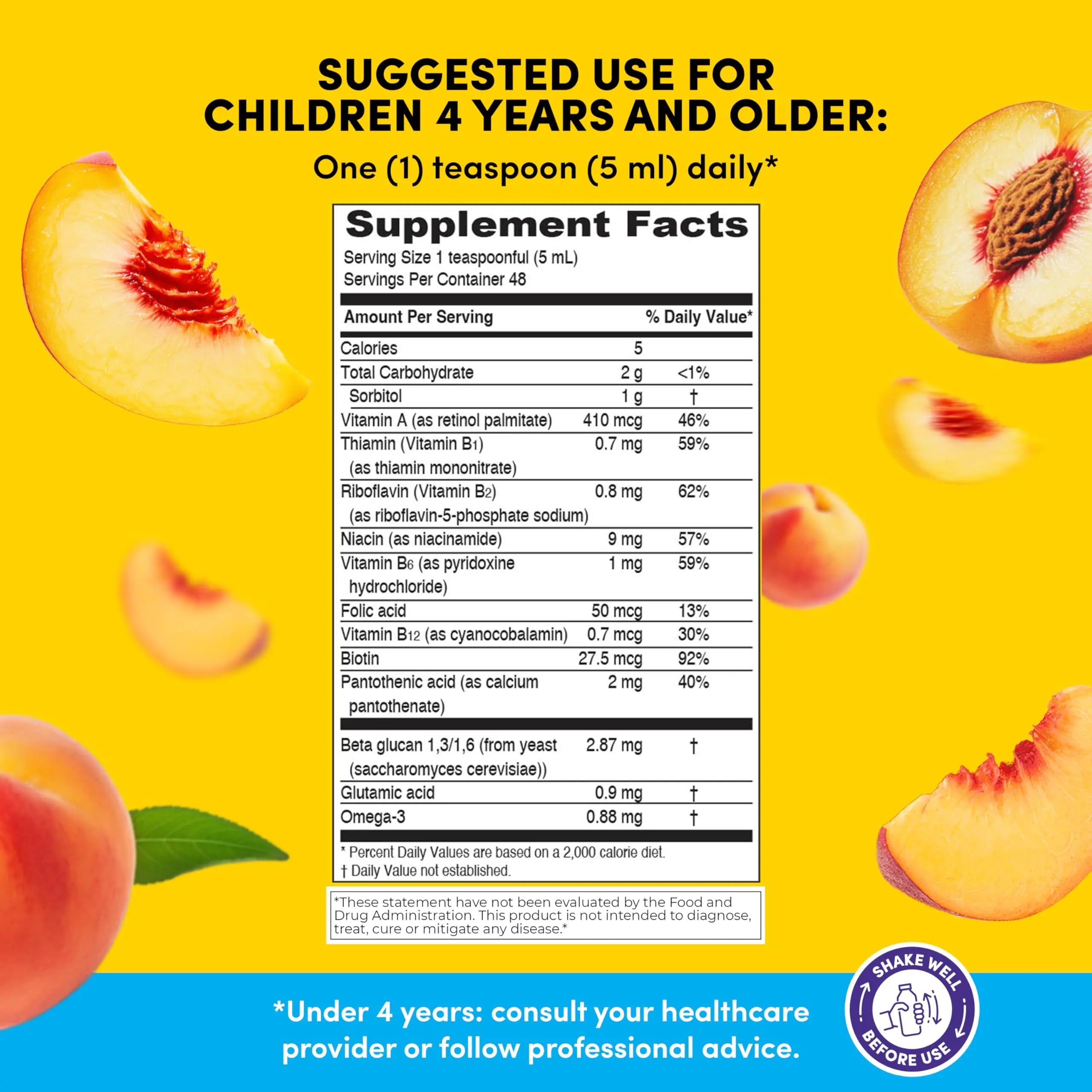 GirafKids Multivitamin Syrup + Liquid Vitamin C Bundle for Kids Ages 4+ | Omega-3, Beta Glucan, Folic Acid & Antioxidant Support | Peach & Orange Flavors PHARMADEL uk supplements