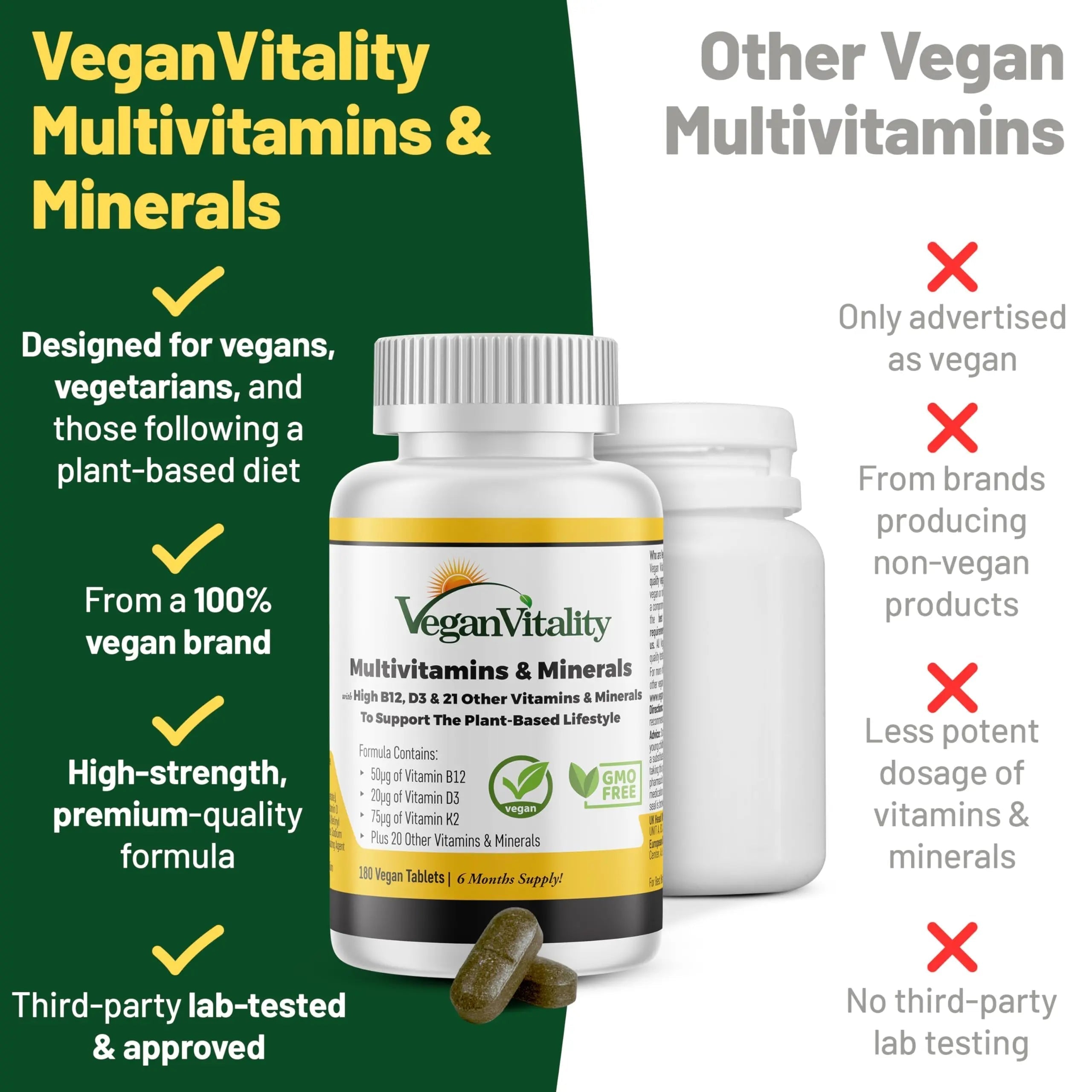 Vegan Vitality Immunity Booster Bundle 6 Months - Vegan Multivitamins and Vegan Omega 3 Algae Oil. High Strength Plant Based Formula for Immunity Vegan Vitality uk supplements