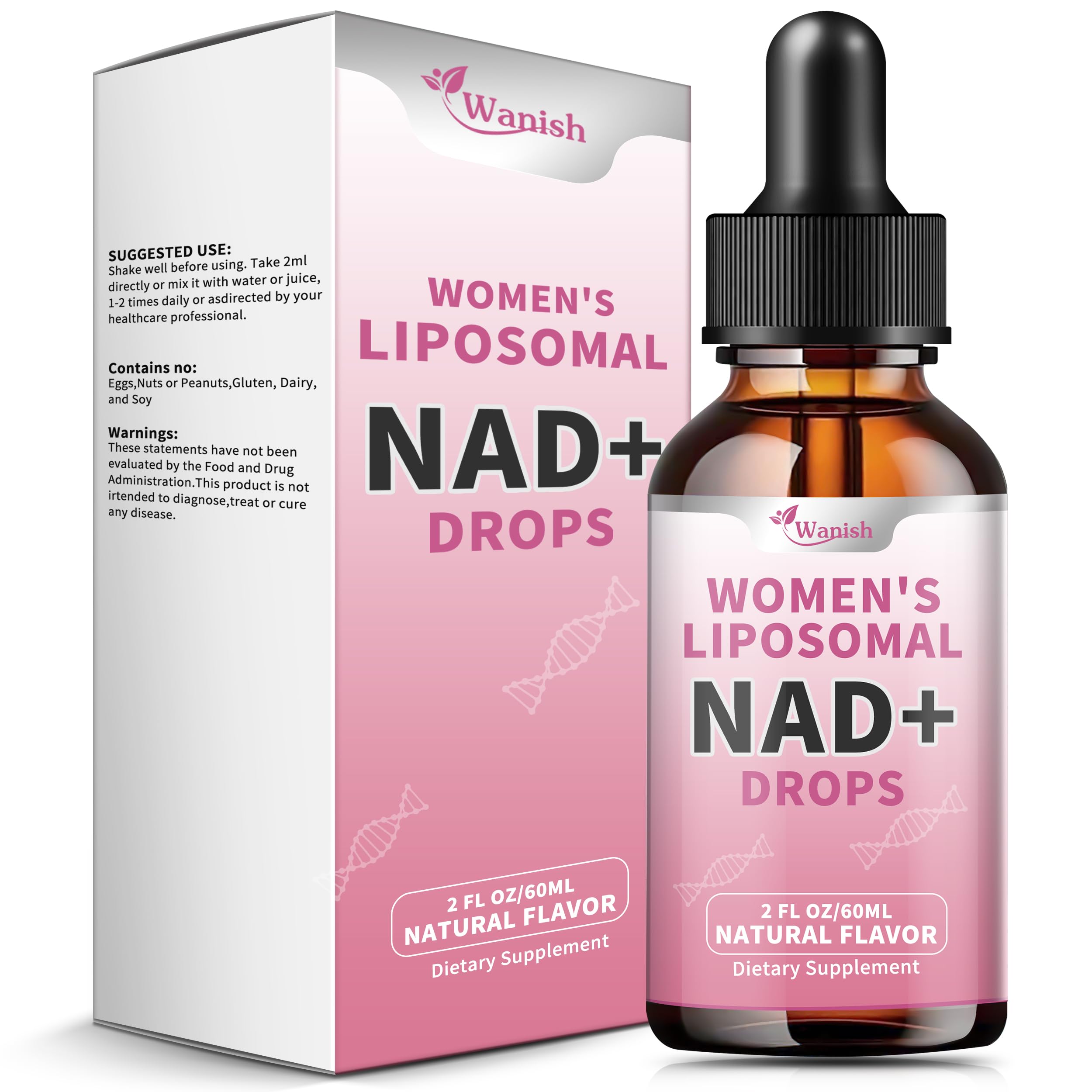 Liposomal NAD Liquid Supplement for Women, Pure 500mg NAD Nicotinamide - Cell Regeneration，Energy & Metabolism Support, Vegan,Sugar Free，Additives Free，2 Fl Oz Wanish uk supplements