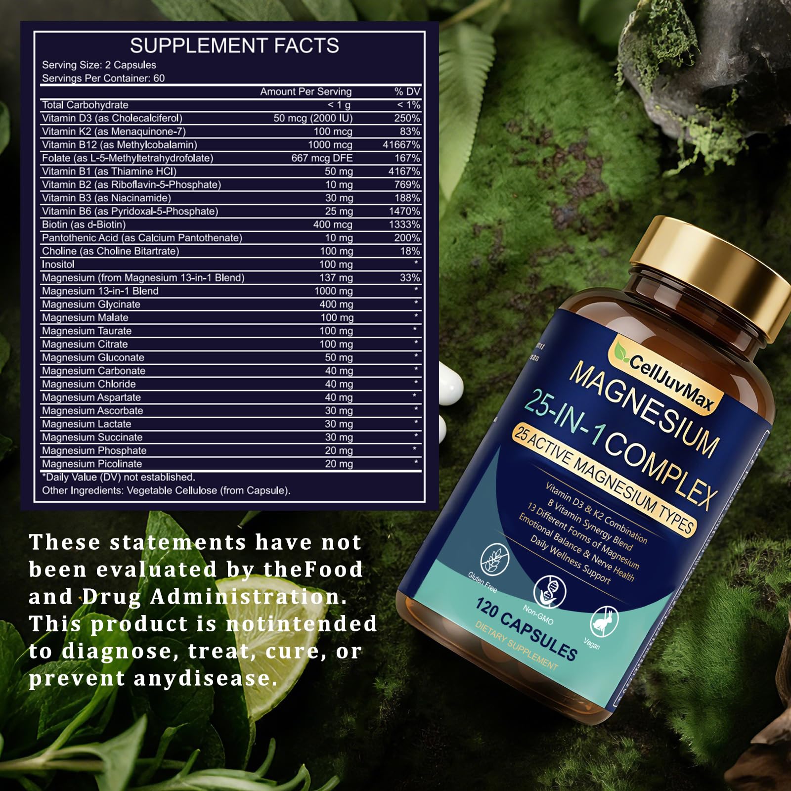 25-in-1 Magnesium Complex | Multi-Form Absorbable Blend for Daily Nutritional Support, 120 Vegan Caps (1) PBZPBZ uk supplements