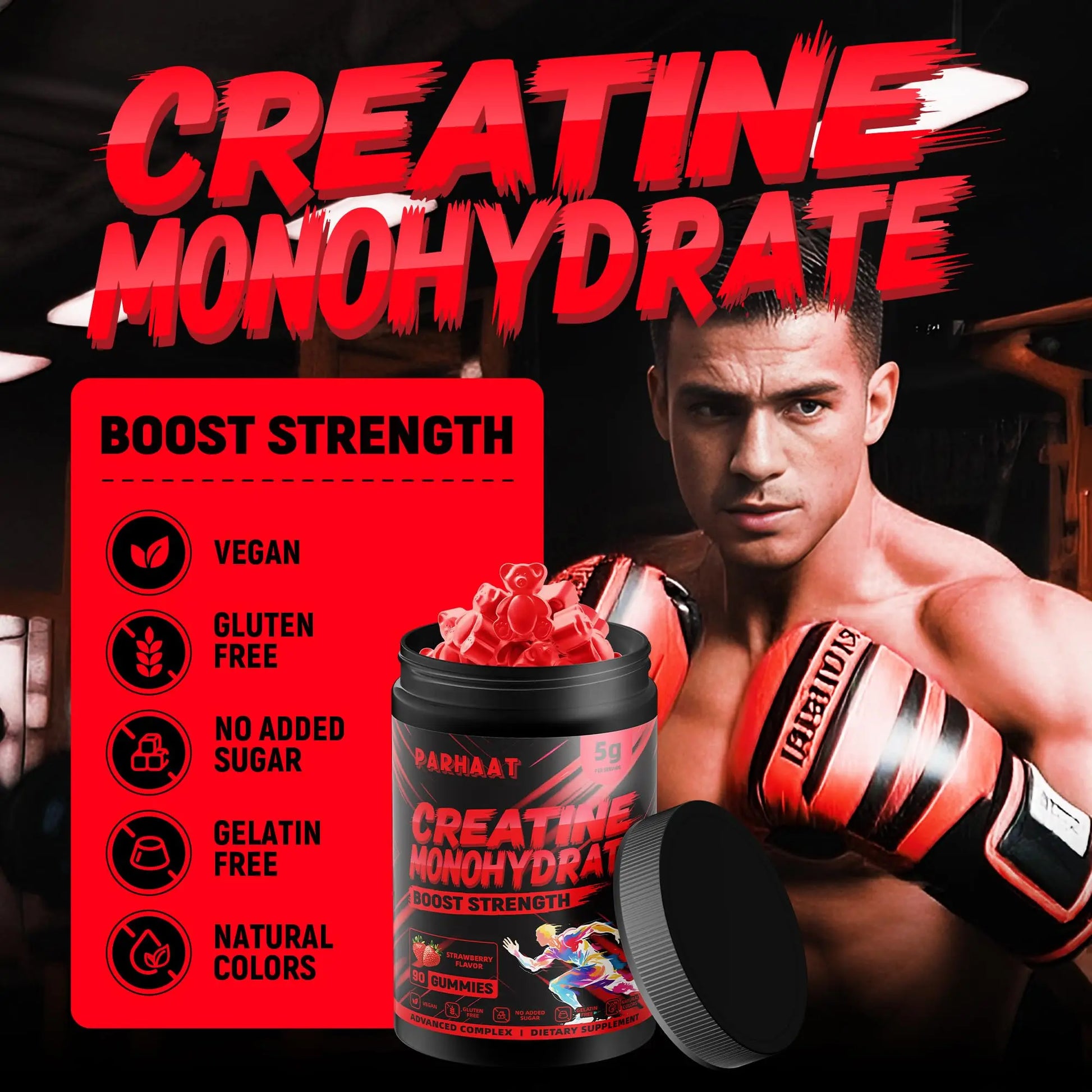 NSF Certified Creatine Gummy - Creatine Monohydrate Gummies 5g for Men & Women - Boost Focus,Strength, and Endurance, Vegan, Gluten-Free, Non-GMO, 2.5 Gram Creatine Parhaat uk supplements