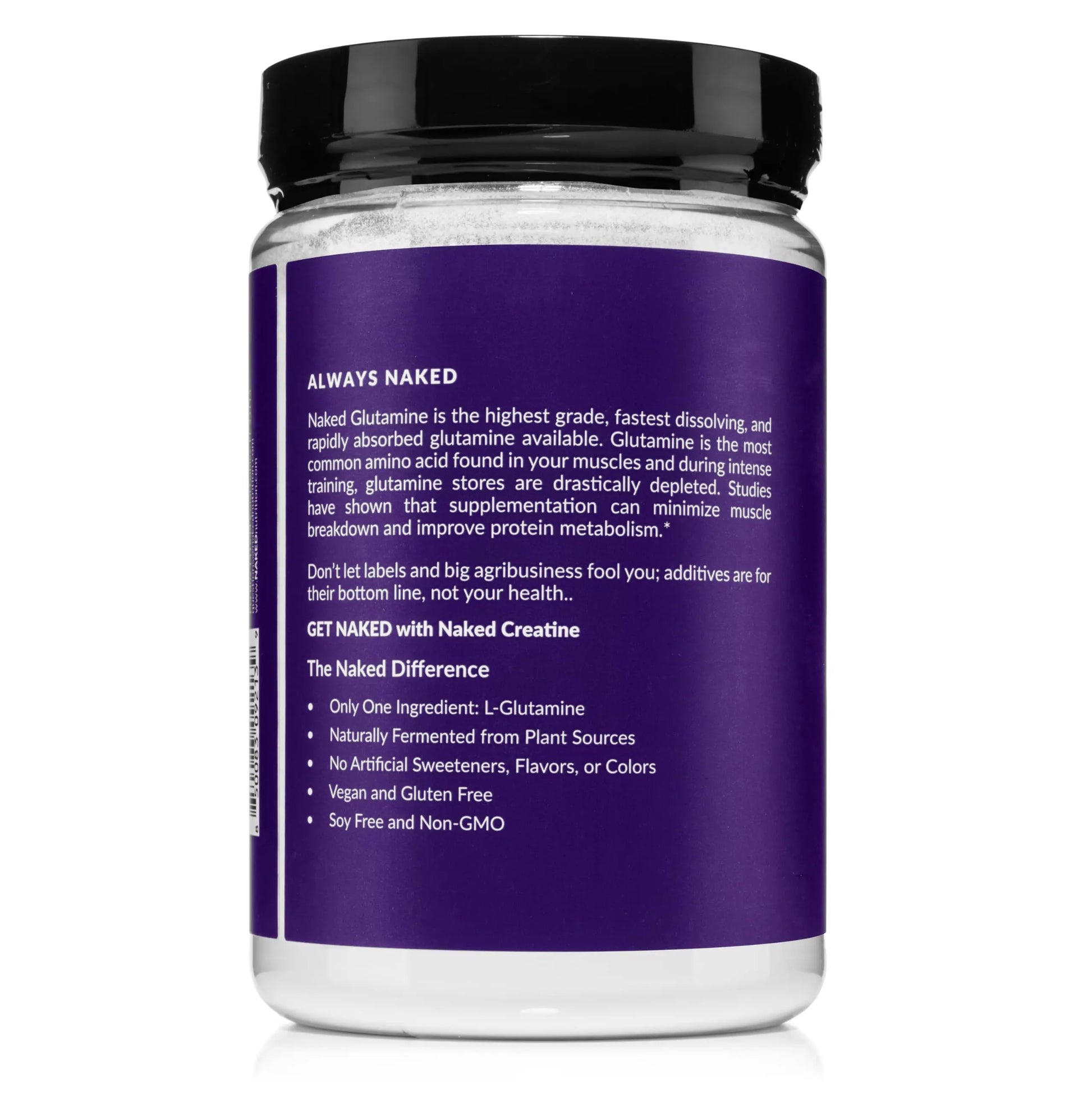Pure L-Glutamine Made in The USA - 100 Servings - 500g, 1.1lb Bulk, Vegan, Non-GMO, Gluten and Soy Free. Minimize Muscle Breakdown & Improve Protein Synthesis. No Additives NAKED uk supplements