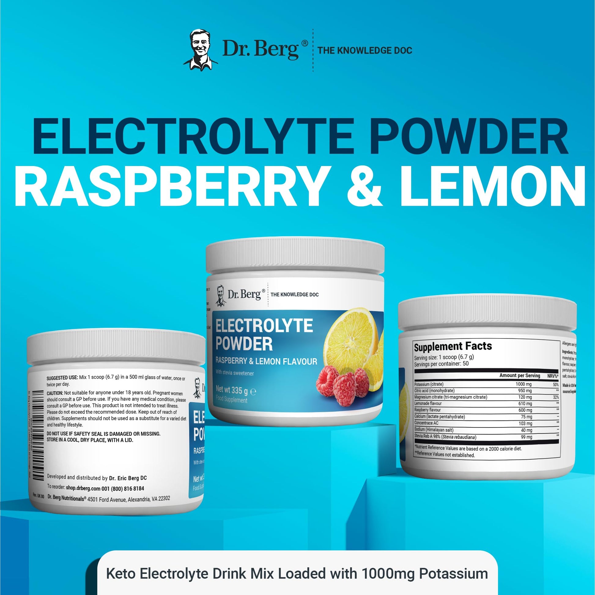 Dr. Berg Electrolyte Powder - Electrolyte Drink Supplements with 1000mg Potassium Dr. Berg Nutritionals uk supplements