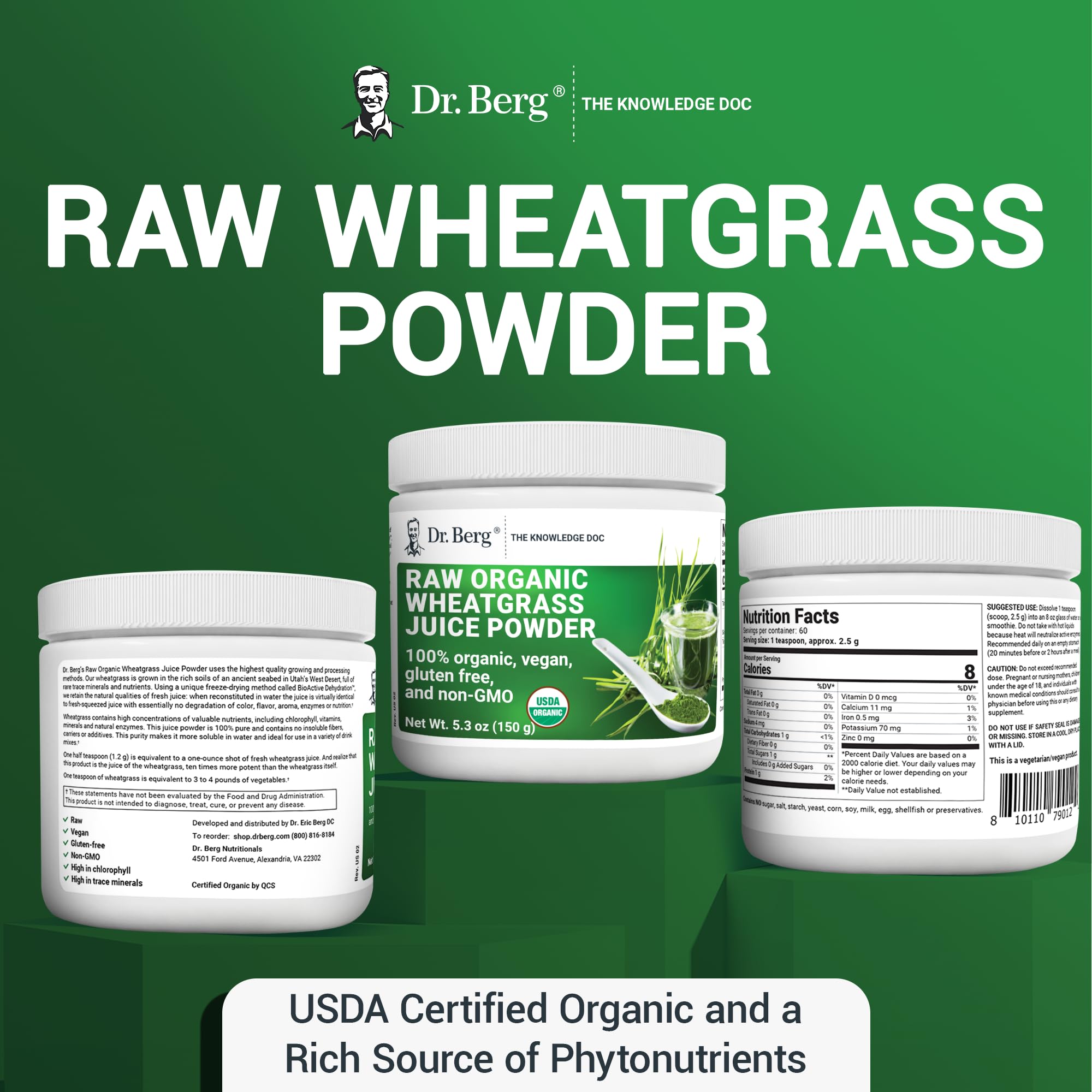 Dr. Berg's Wheatgrass Superfood Powder - Raw Juice Organic Ultra-Concentrated Rich Dr. Berg Nutritionals uk supplements