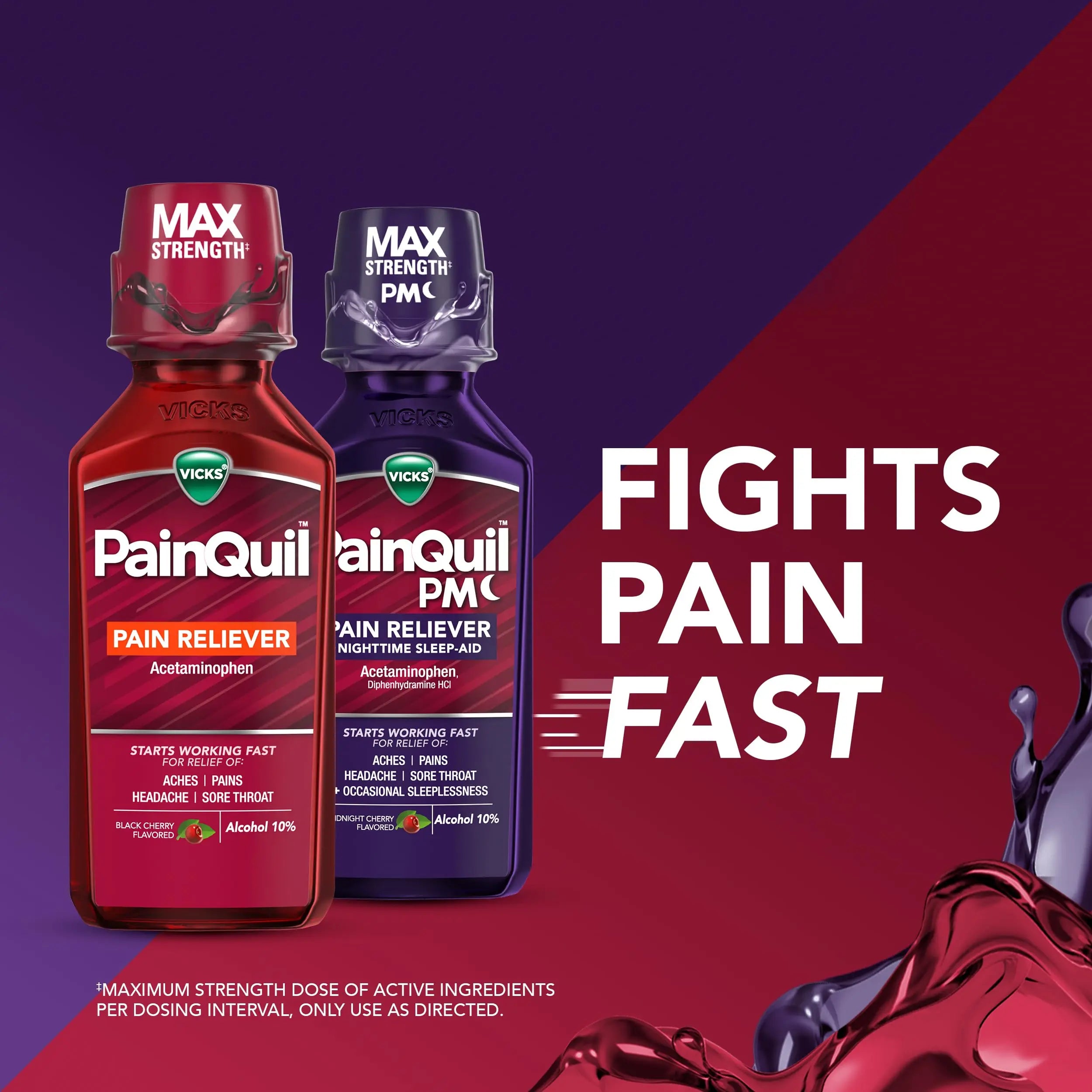 Vicks PainQuil & PainQuil PM Pain Relief Liquid, 1000mg Acetaminophen, 2x12 oz Vicks uk supplements