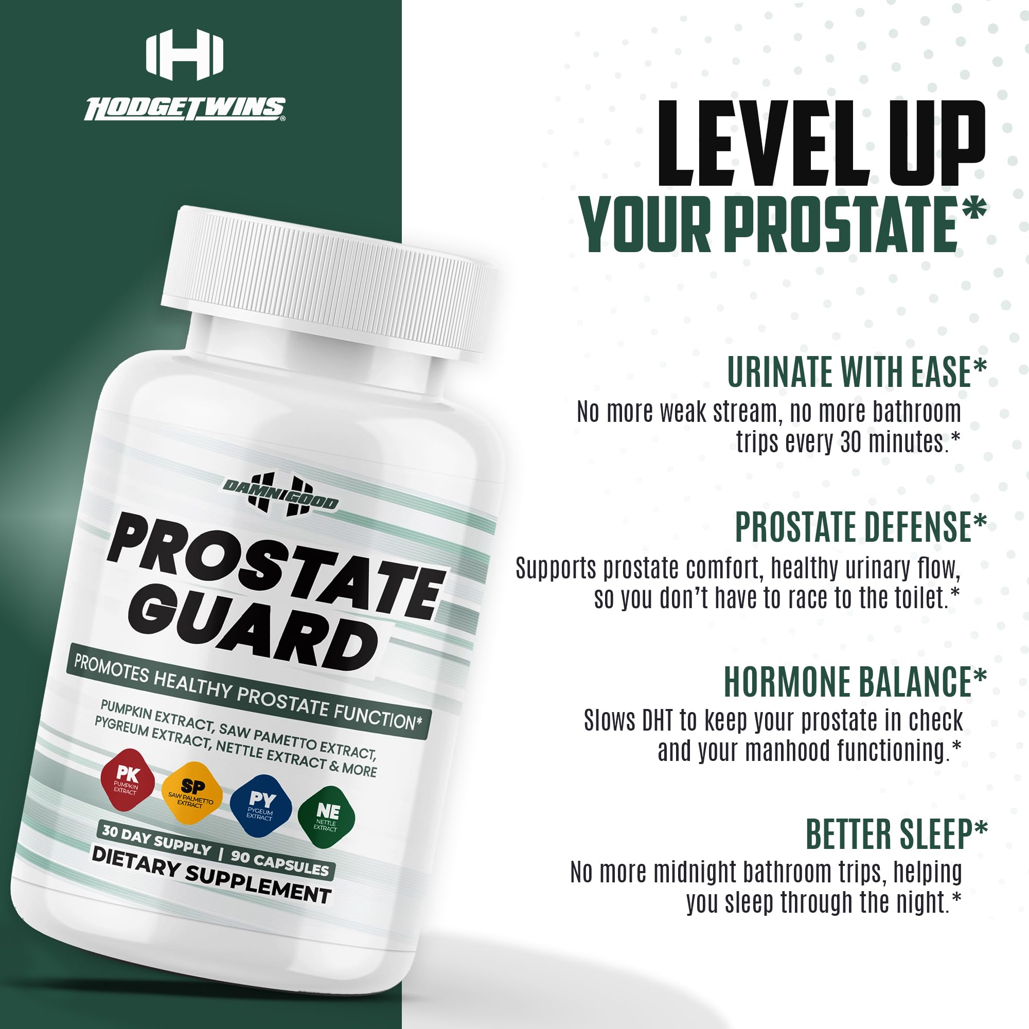 DAMN GOOD The Hodge Twins Prostate Guard - 90 Capsules Guard Vitality Complex – Comfort Blend for Nighttime Routine, Restful Rhythm - Men's Supplements for Health Supports Relaxation DAMN GOOD uk supplements