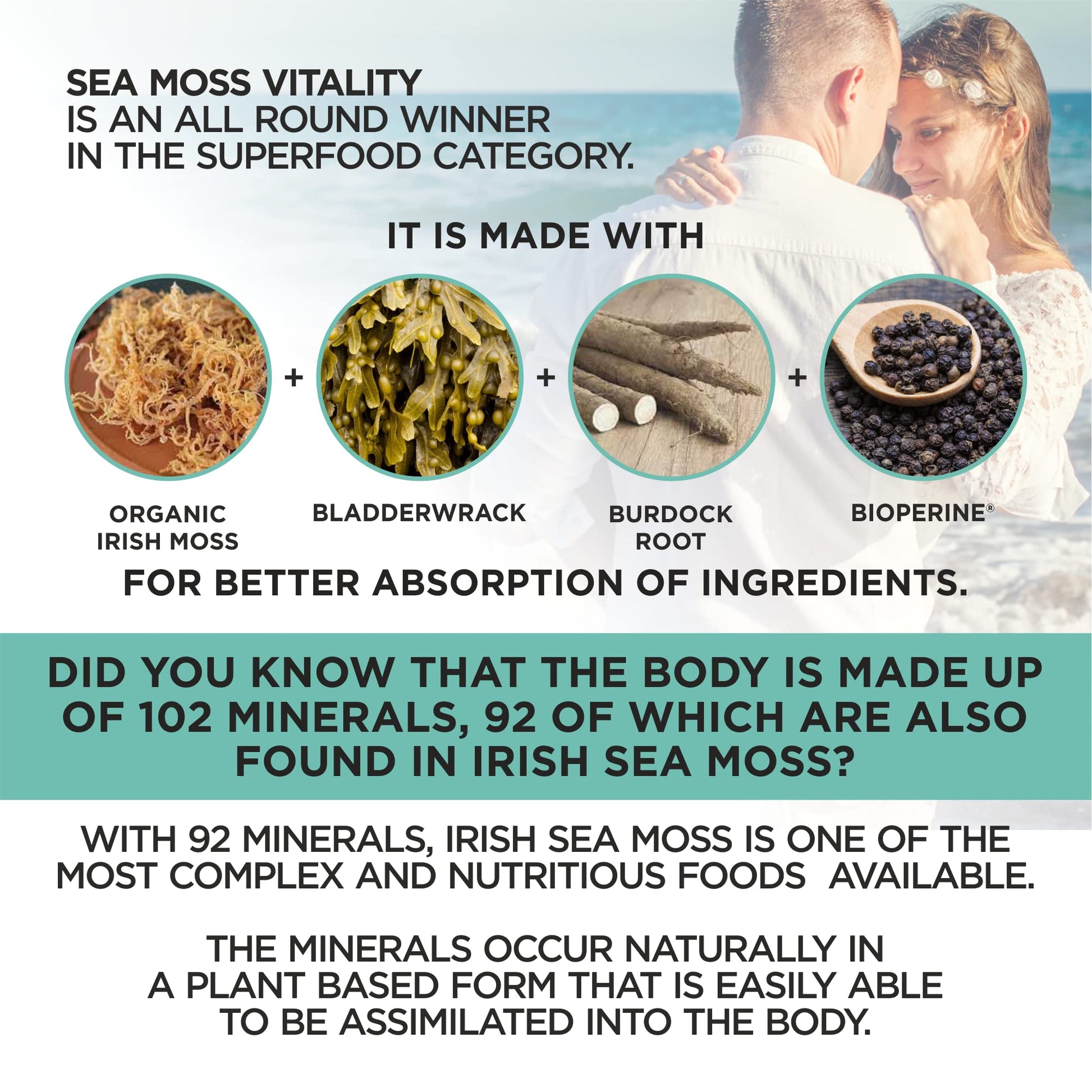 HerbaMe Organic Irish Sea Moss with Bladderwrack, Burdock Root & Black Pepper Extract, 150 Capsules, Thyroid Support, Natural Iodine Source, Promotes Immune System, Cell Food, Alkaline Supplement HerbaMe uk supplements