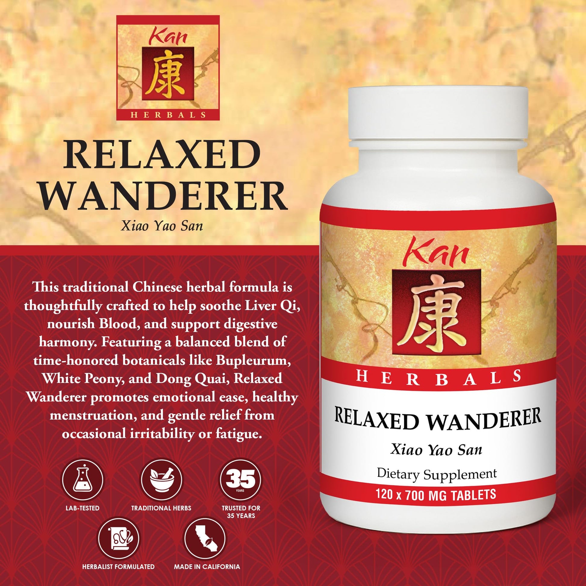Kan Herbs Company Relaxed Wanderer – Traditional Chinese Herbal Formula to Support Mood, Digestion, and Menstrual Balance, Nourishes Blood, Eases Occasional Tension and Fatigue, 120 Tablets Kan Herb uk supplements