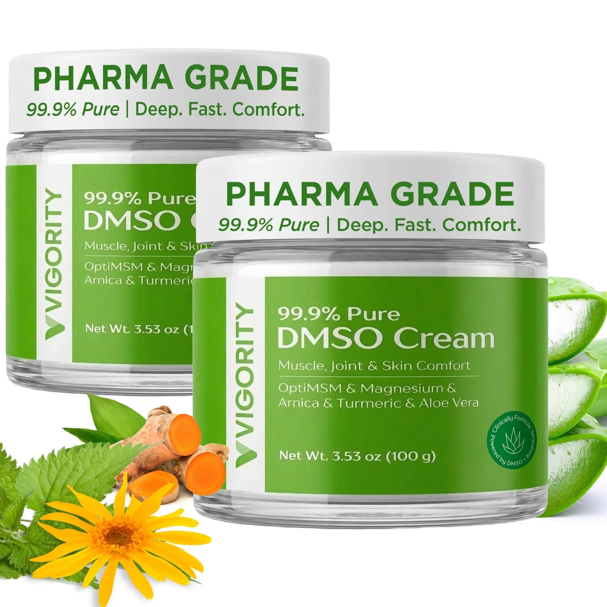 Vigority DMSO Cream 99.9% Pure for Topical Joint, Muscle Comfort - DMSO Pharmaceutical Grade Cream with Arnica, Magnesium, Turmeric, OptiMSM, Aloe Vera 2 Pack Vigority uk supplements