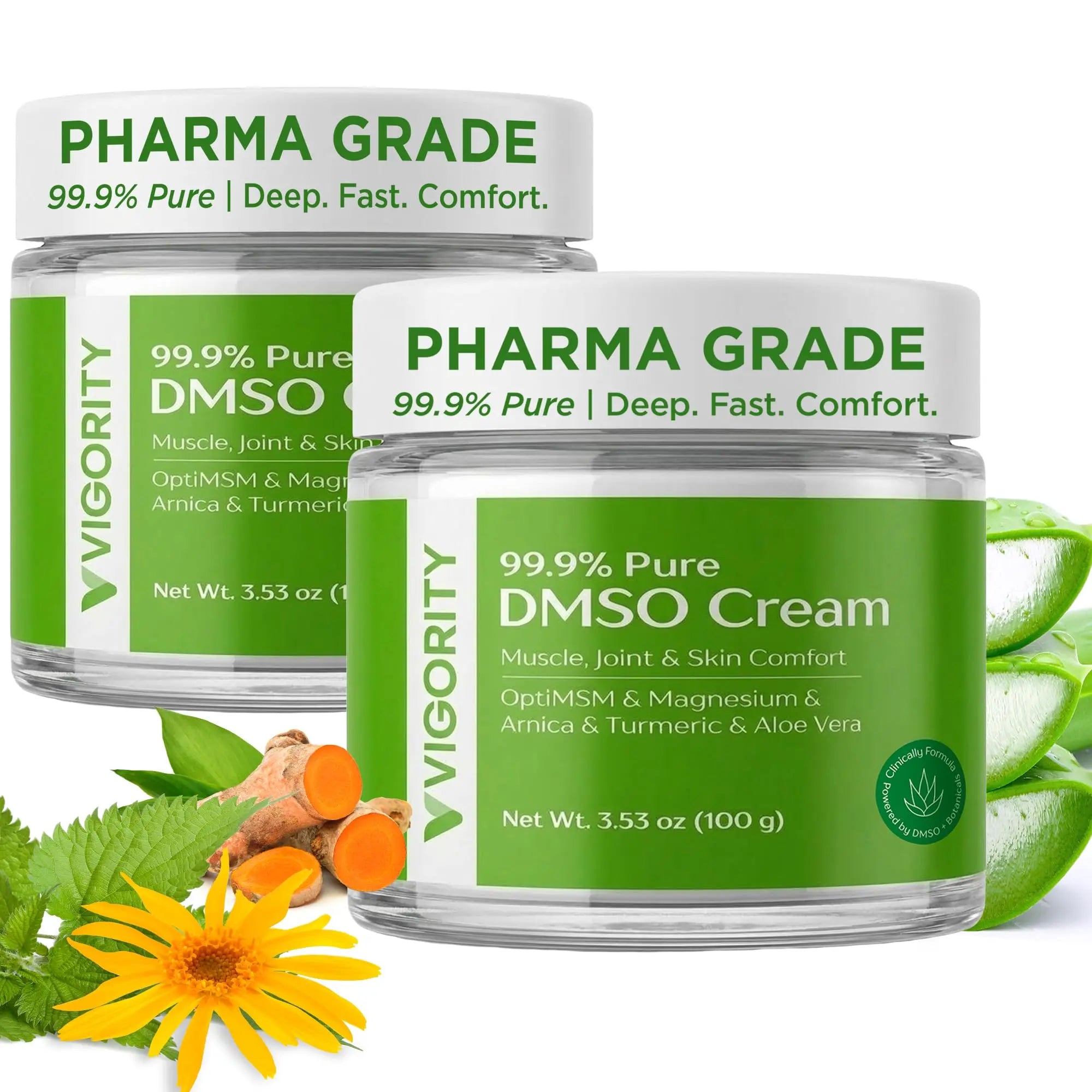 Vigority DMSO Cream 99.9% Pure for Topical Joint, Muscle Comfort - DMSO Pharmaceutical Grade Cream with Arnica, Magnesium, Turmeric, OptiMSM, Aloe Vera 2 Pack Vigority uk supplements