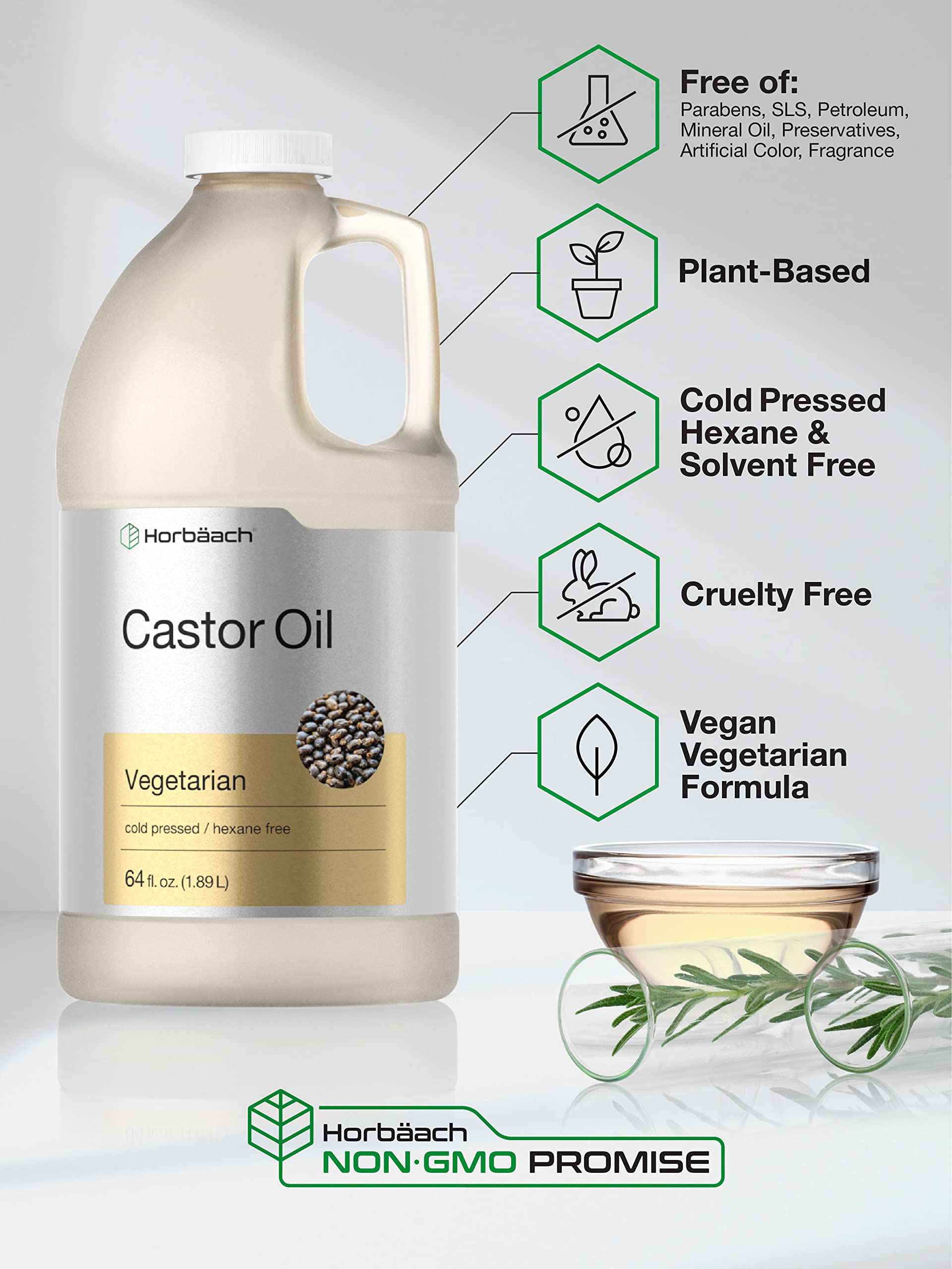 Castor Oil 64oz | for Hair Health, Eyelashes & Eyebrows | Hexane Free & Cold Pressed Horbäach uk supplements