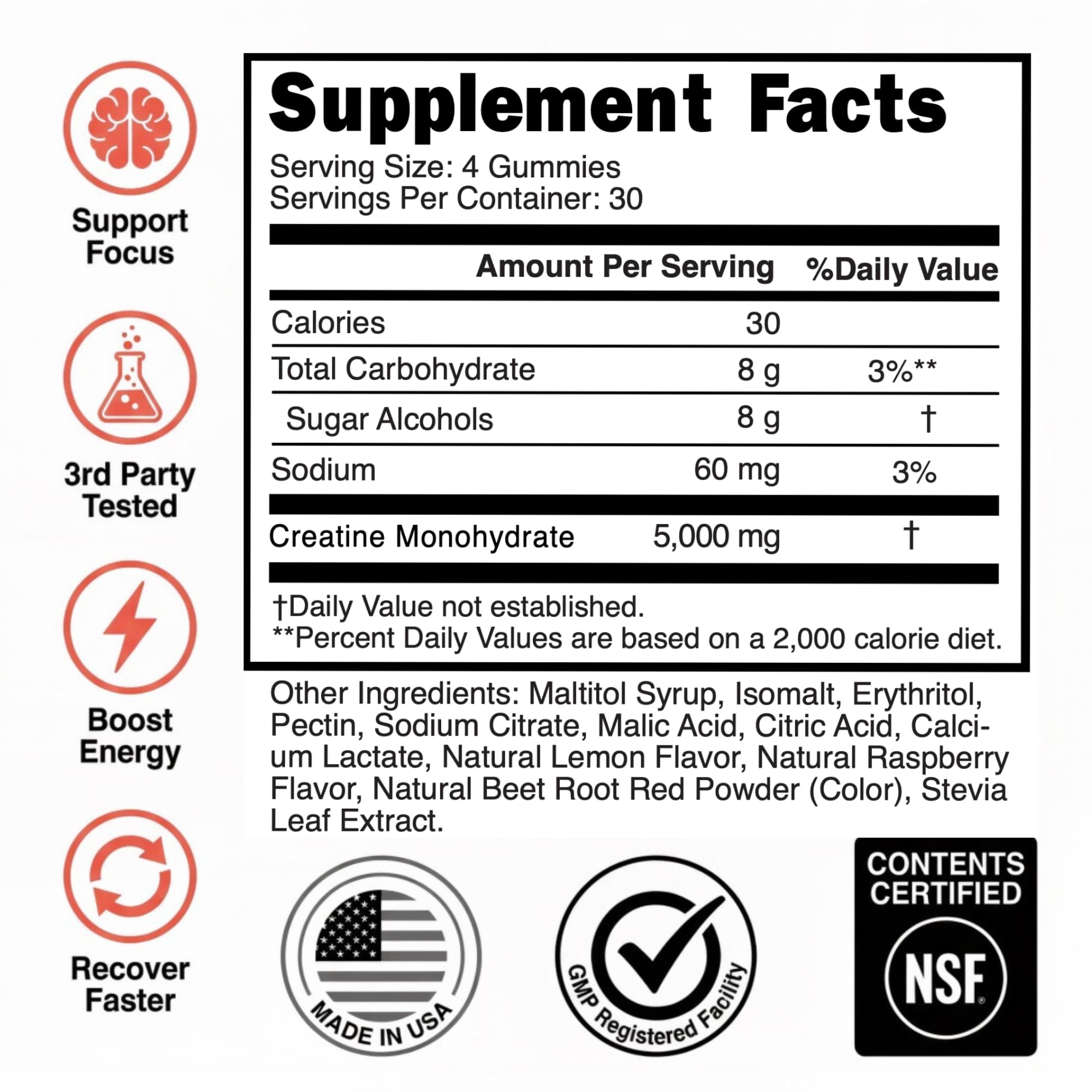 Creatine Monohydrate Gummies 5g - Raspberry Lemonade Flavored Creatine for Women and Men - Supplement for Muscle Gain, Strength, Energy, Cognitive Health, Pre and Post Workout, Recovery, (120 Gummies) Alpha Nutrition Power uk supplements
