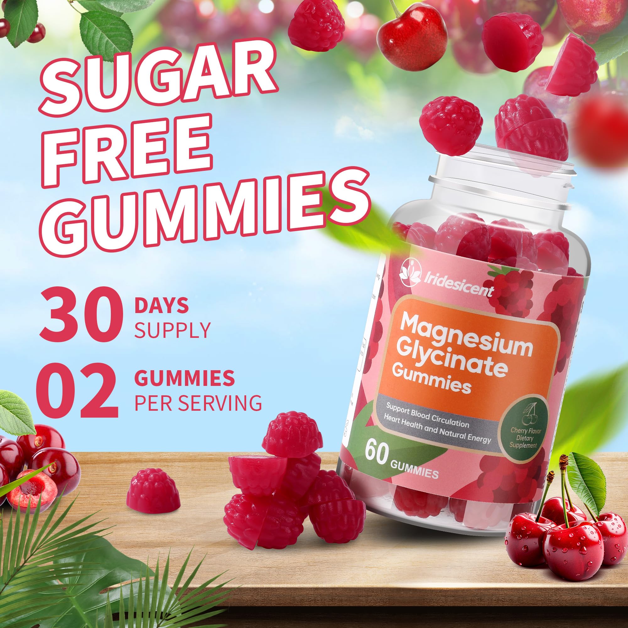 IRIDESICENT Magnesium Glycinate Gummies 400mg, Sugar Free Magnesium Supplement w/Ashwagandha, Zinc, Vegan Magnesium Glycinate Supplement for Adults - 120 Cherry Gummies IRIDESICENT uk supplements