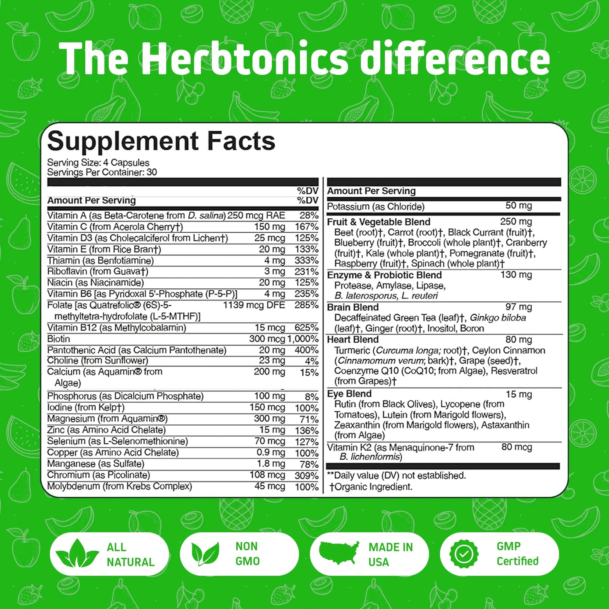 Herbtonics Whole Food Multivitamin for Men & Women – Vegan Multivitamin with Real Fruits & Veggies, Probiotics, CoQ10 Herbtonics uk supplements