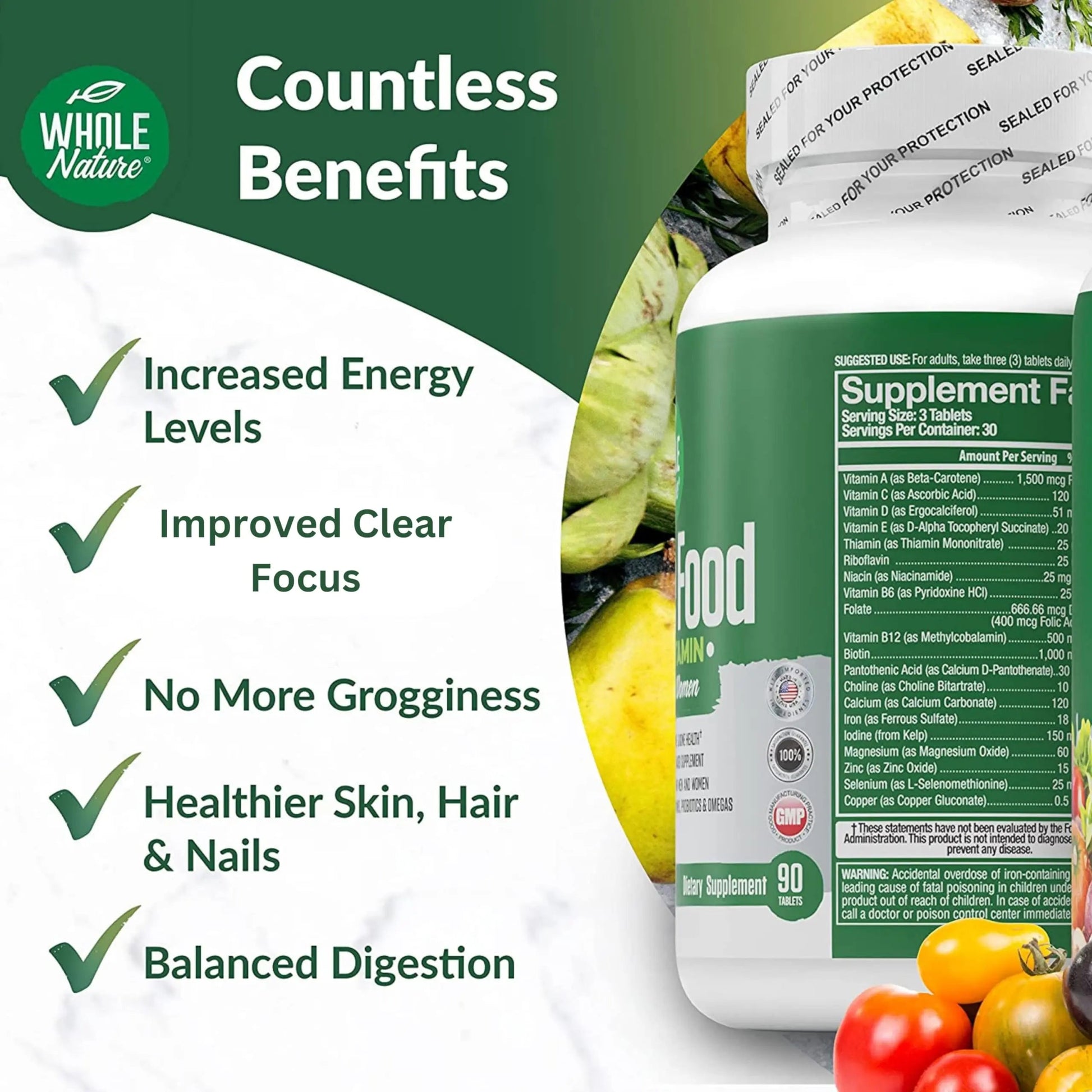 Whole Nature Whole Food Multivitamin for Men and Women Complete Daily Superfood Vitamins Plus Minerals Digestive Enzymes Whole Nature uk supplements