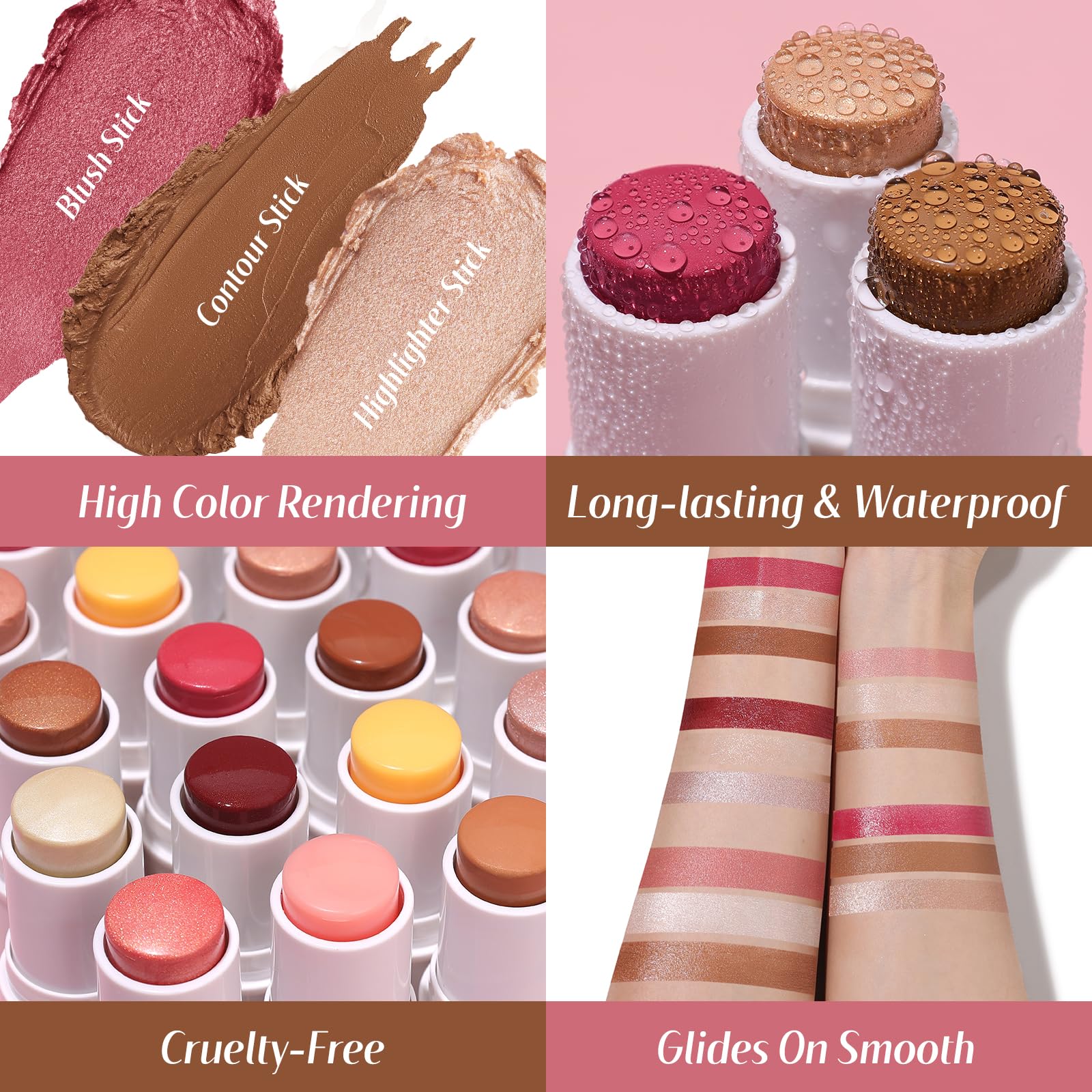 KIMUSE Face Sticks Trio, Cream Blush Stick & Highlighter Stick & Contour Stick for Sculpt the Cheeks, Long Lasting Cream Contour Stick Trio for Face Makeup, with Brush KIMUSE uk supplements