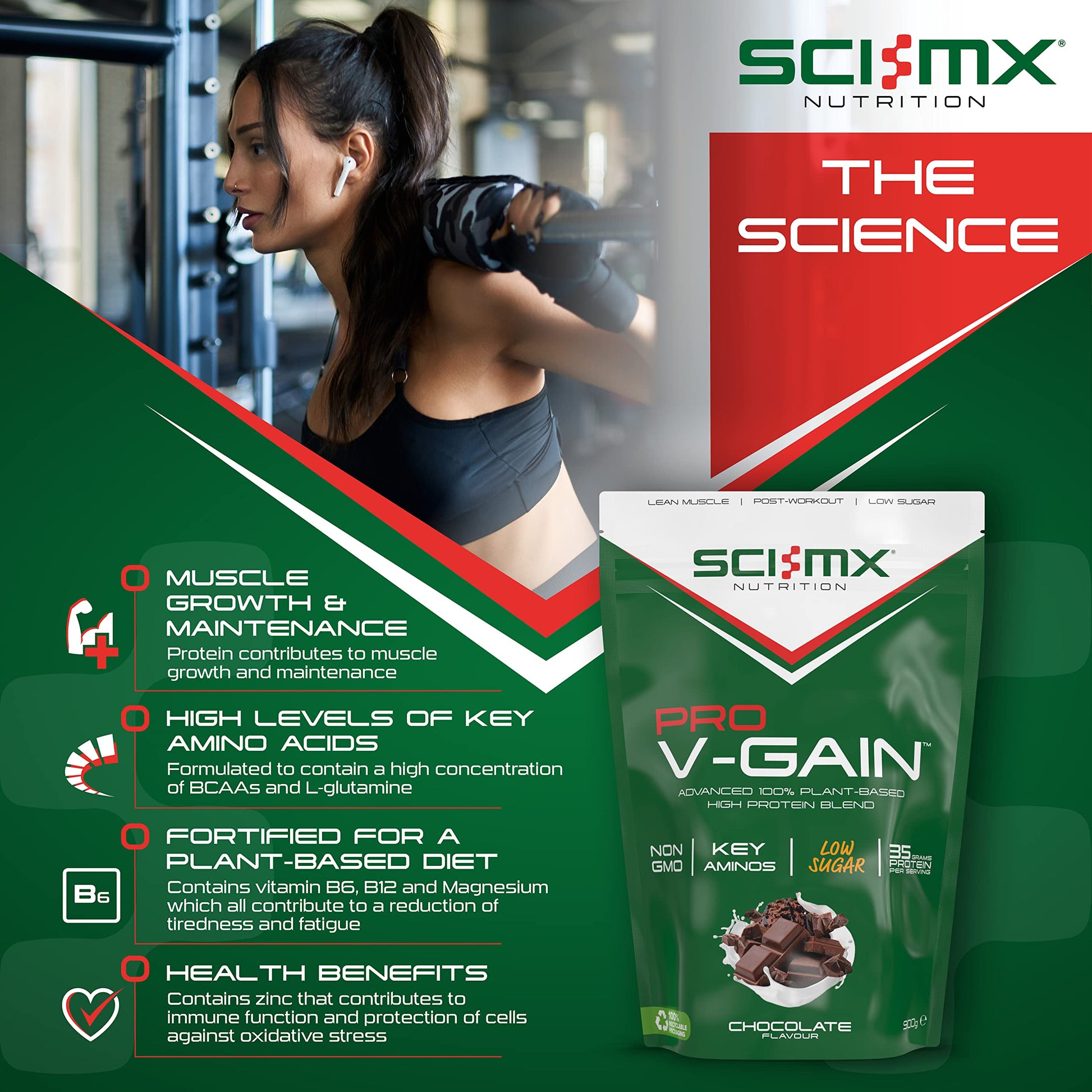 SCI-MX Pro V Gain 100% Plant Based Vegan Protein Formula With No Added Sugar - Chocolate Flavour - 900g - 20 SERVINGS SCI-MX uk supplements