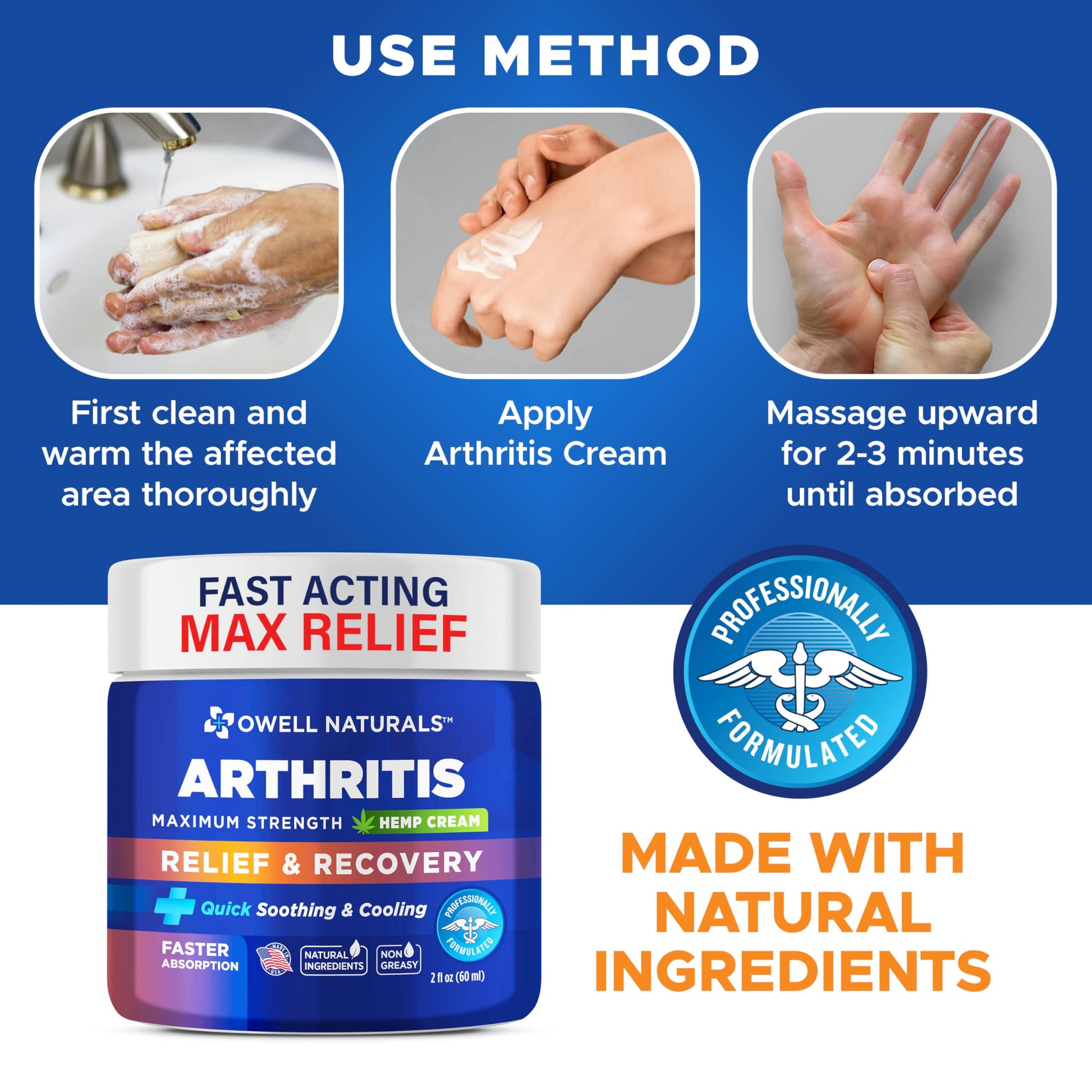 OWELL NATURALS Joint & Muscle Ream, Maximum Strength Relief & Recovery for Back, Neck, Feet with Aloe Vera, Vitamin B6 MSM, 2 Oz, (2 Pack) Owell Naturals uk supplements
