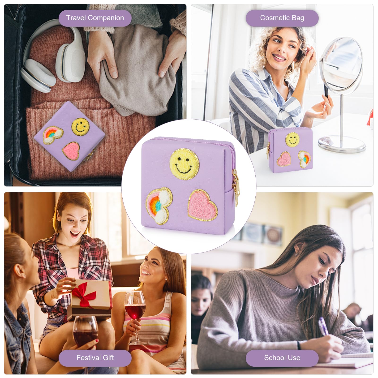Preppy Patch Period Bag for Teen Aged Girls, Sanitary Napkin Storage Bag, Functional PU Leather Sanitary airogym uk supplements