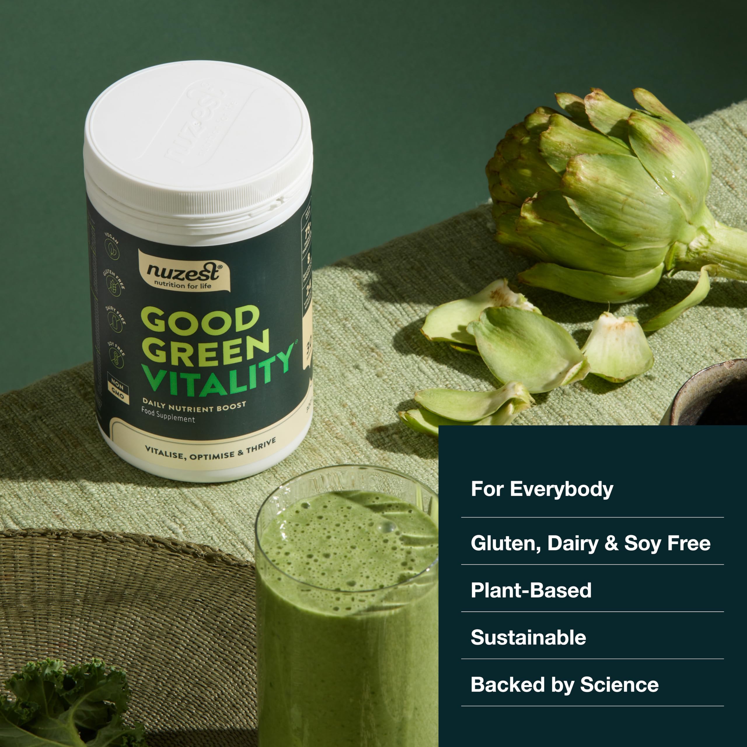 Nuzest Greens Powder Good Green Vitality – Vitamins, Minerals & Superfoods – Vegan Multivitamin Supplement (300g) Nuzest uk supplements