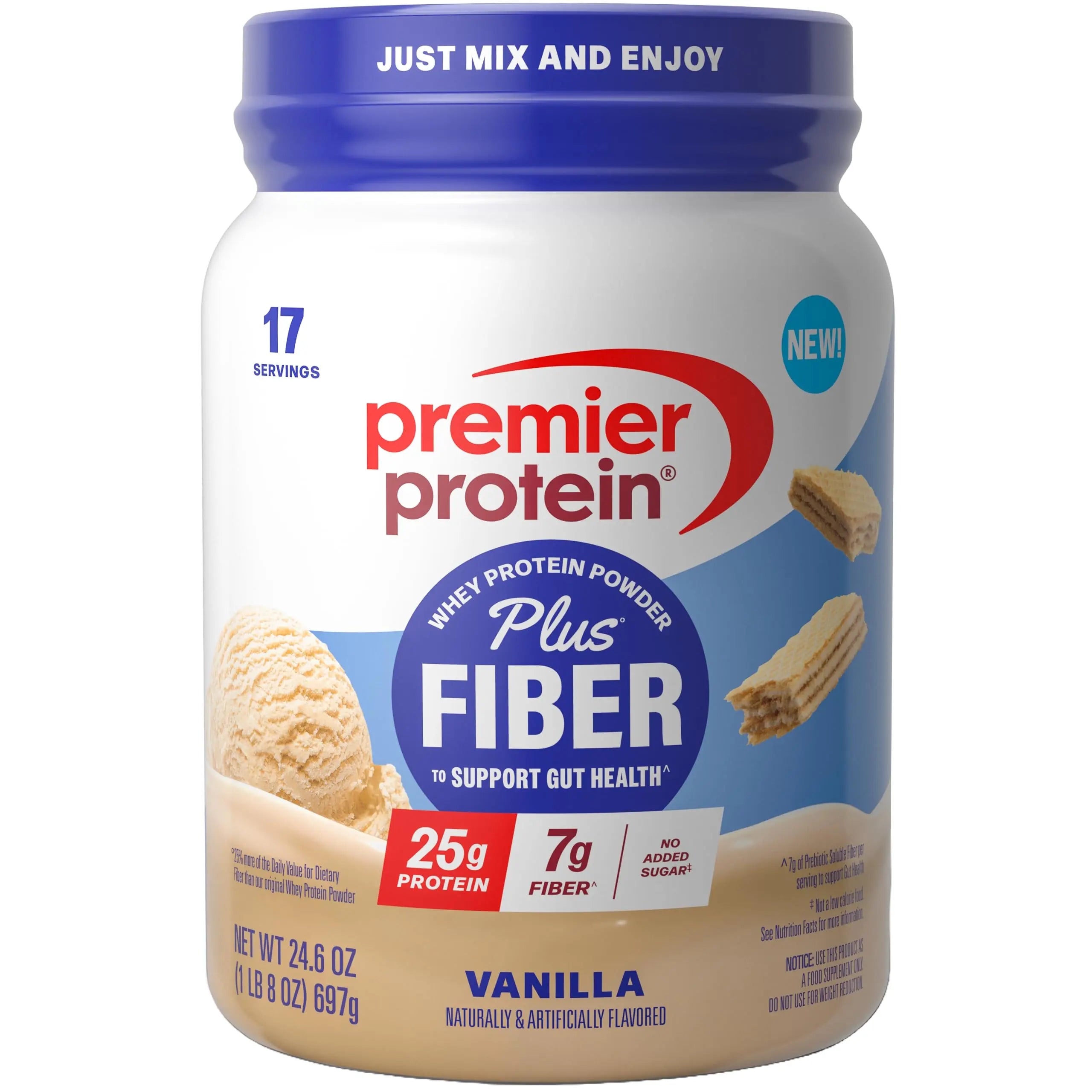 Premier Protein Powder Plus Fiber, Vanilla, 25g Protein, 7g Fiber to Support Gut Health, No Added Sugar (17 Servings) Premier Protein uk supplements