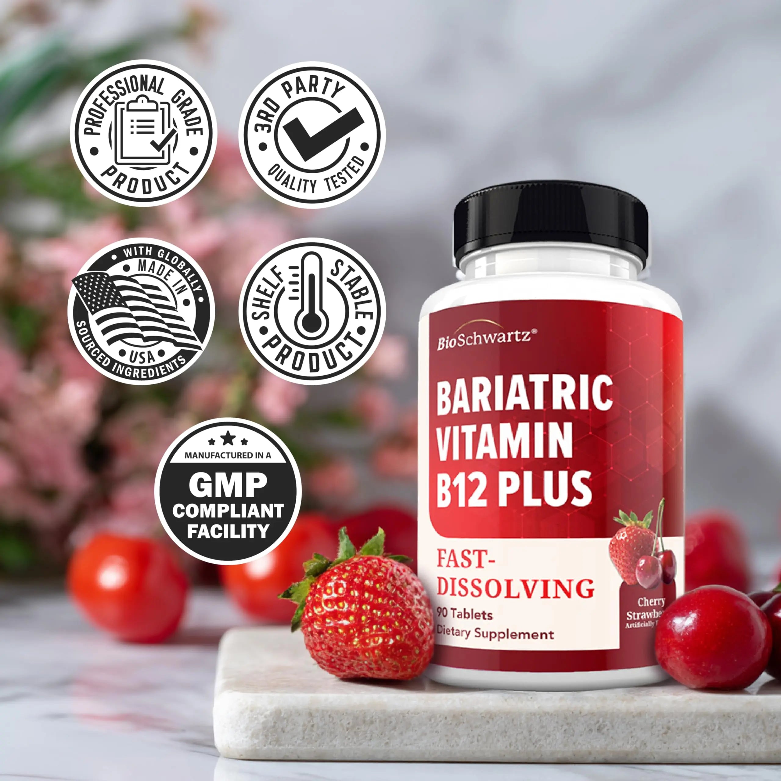 BioSchwartz Bariatric B12 Plus Dissolvable Tablets - 1000mcg Vitamin B12, Vitamin B6, Folate, Biotin - Cherry Strawberry Flavor BioSchwartz uk supplements