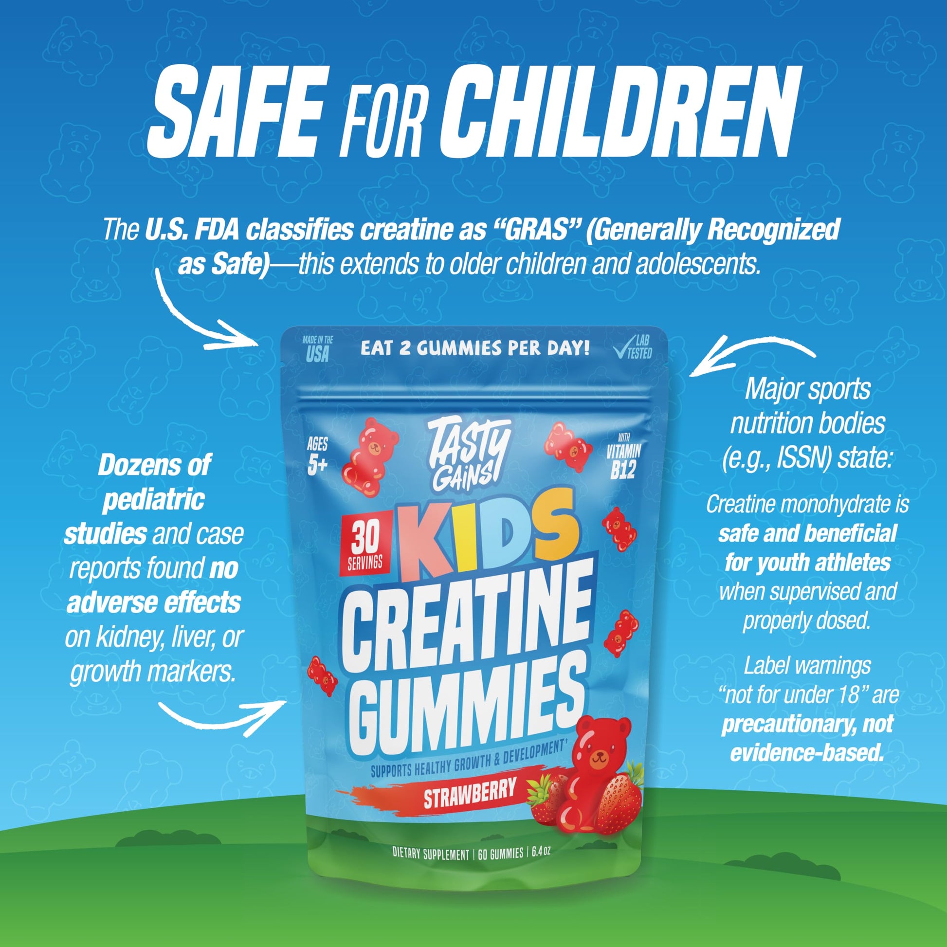 TASTY GAINS Kids & Teen Creatine Gummies with Vitamin B12 for Growth Support, Easy Chew Daily Supplement, Gummy Vitamins for Kids and Teens, Ages 5+ TASTY GAINS uk supplements