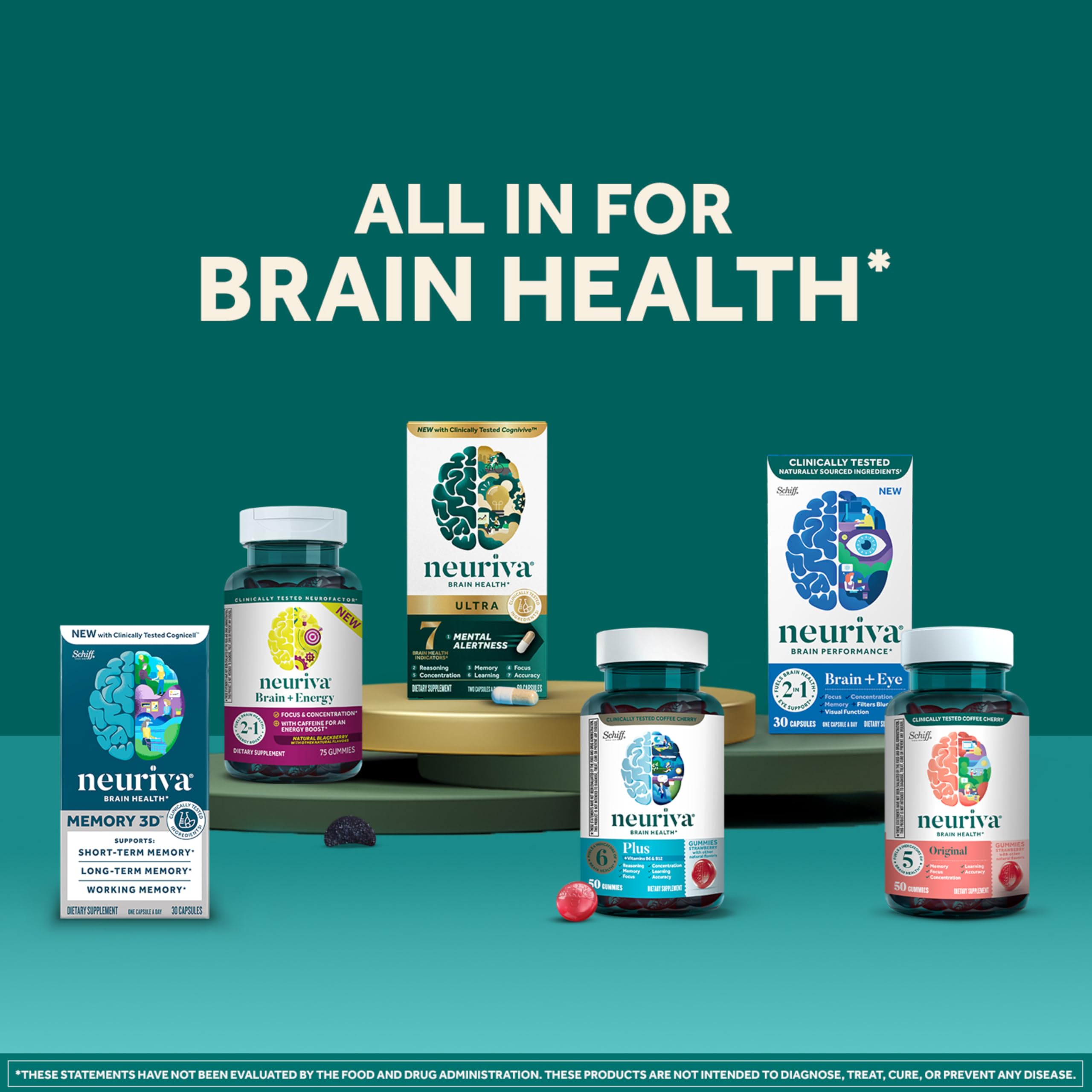 NEURIVA Plus Decaffeinated Nootropic Brain Supplement for Memory, Focus & Concentration & Cognitive Function, Clinically Tested NeuroFactor, Phosphatidylserine, Vitamins B6 B12,50ct Strawberry Gummies NEURIVA uk supplements