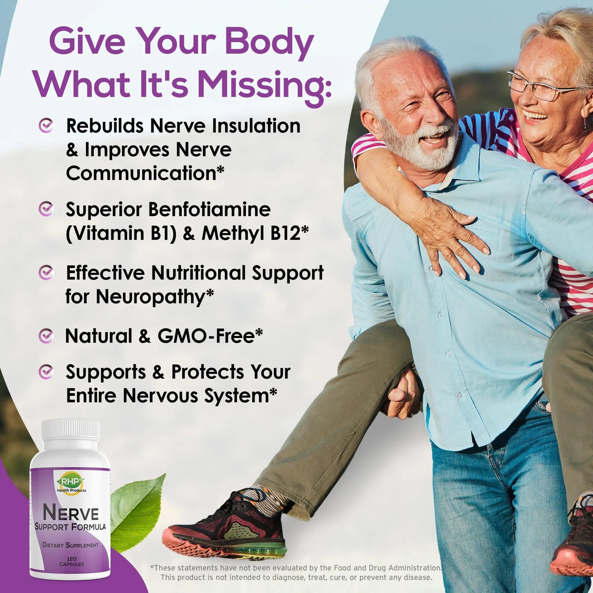 RHP Nerve Support Formula. Nutritional Support of Neuropathy, Nerve Relief from Aches, Nerve Pain & Discomfort. B-Complex with Benfotiamine and Methyl B12. 120 Capsules RHP uk supplements
