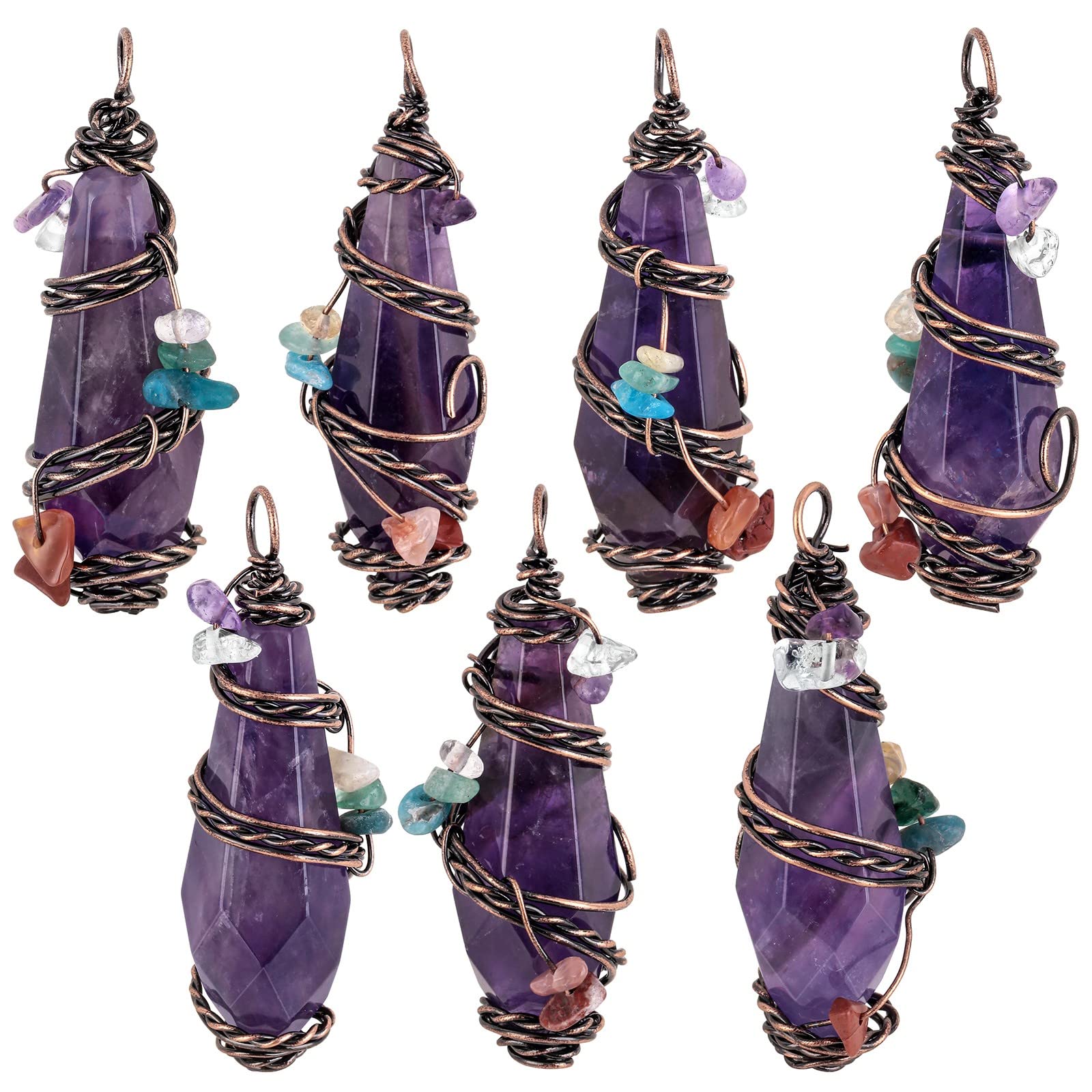 Nupuyai Wire Wrapped 7 Chakra Crystal Stone Pendant Necklace for Women Men, Handmade Faceted Nupuyai uk supplements
