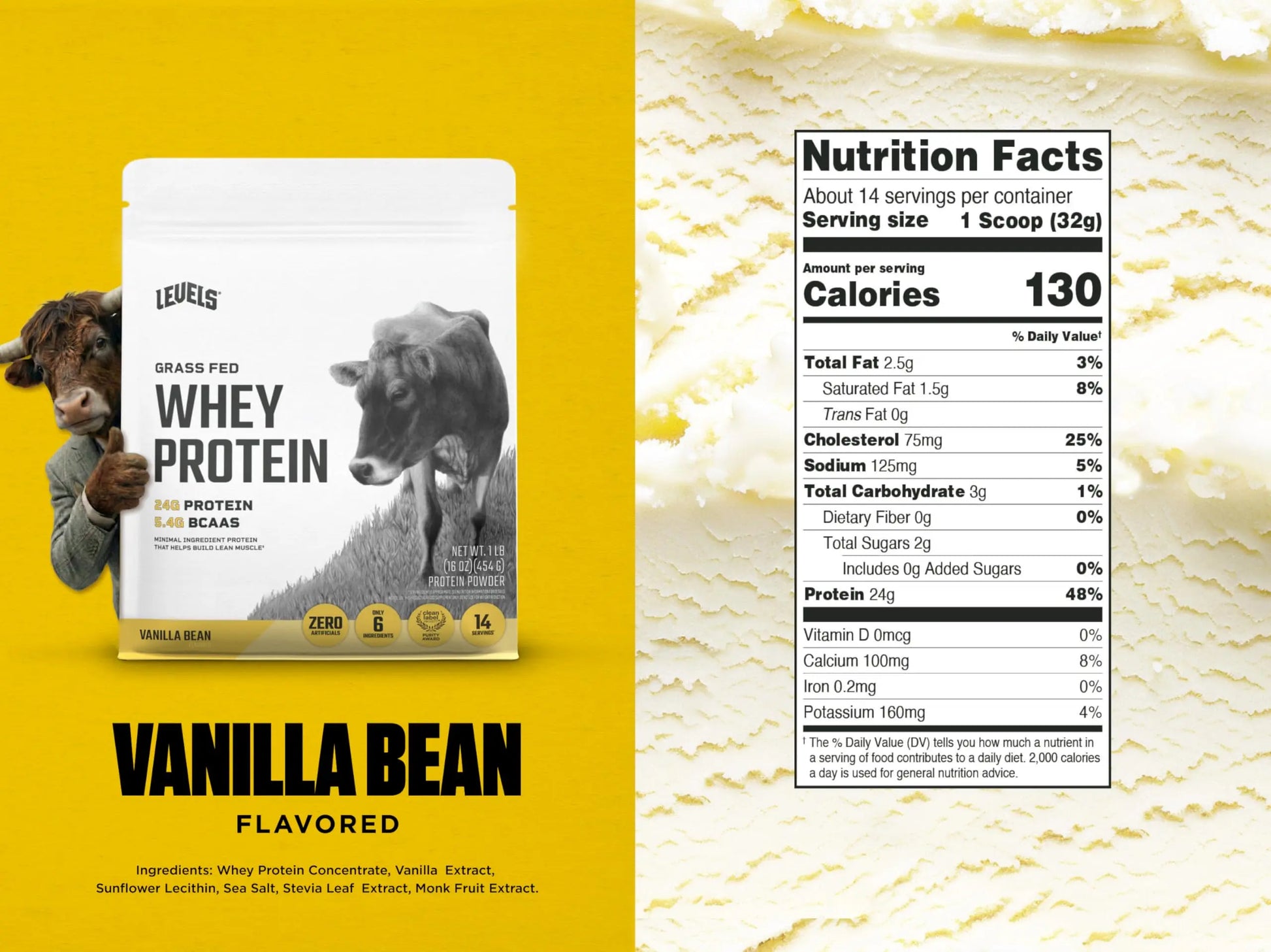 Levels Grass Fed Whey Protein Powder, No Artificials, 24G of Protein, Vanilla Bean, 1LB Levels Nutrition uk supplements
