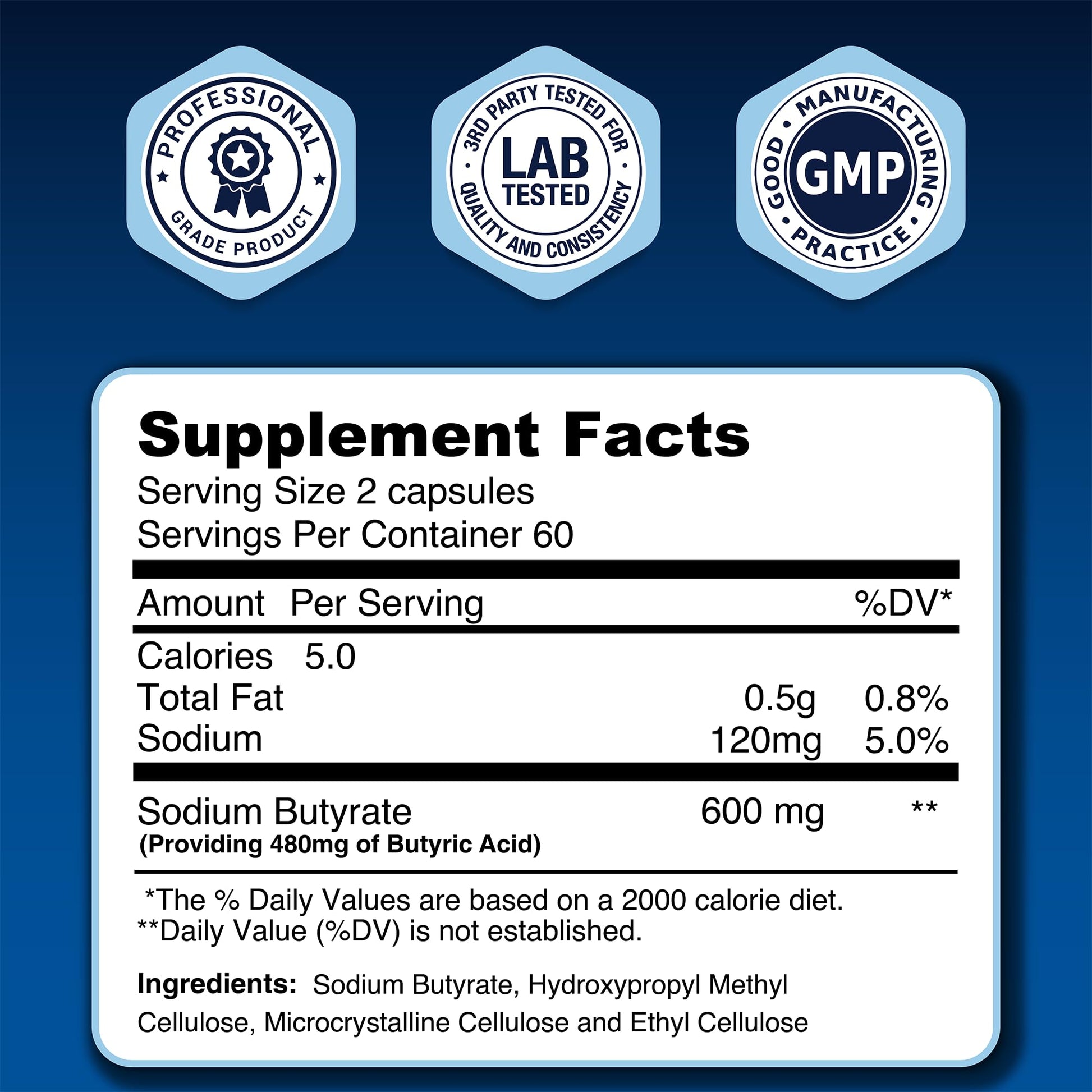 LongJuvity Sodium Butyrate Supplement (300mg) - Optimal Gut Health for Men & Women - Digestion Support & Leaky Gut Repair - Postbiotic Short Chain Fatty Acid, Lab Tested (120 Extended Release Caps) LongJuvity Labs uk supplements