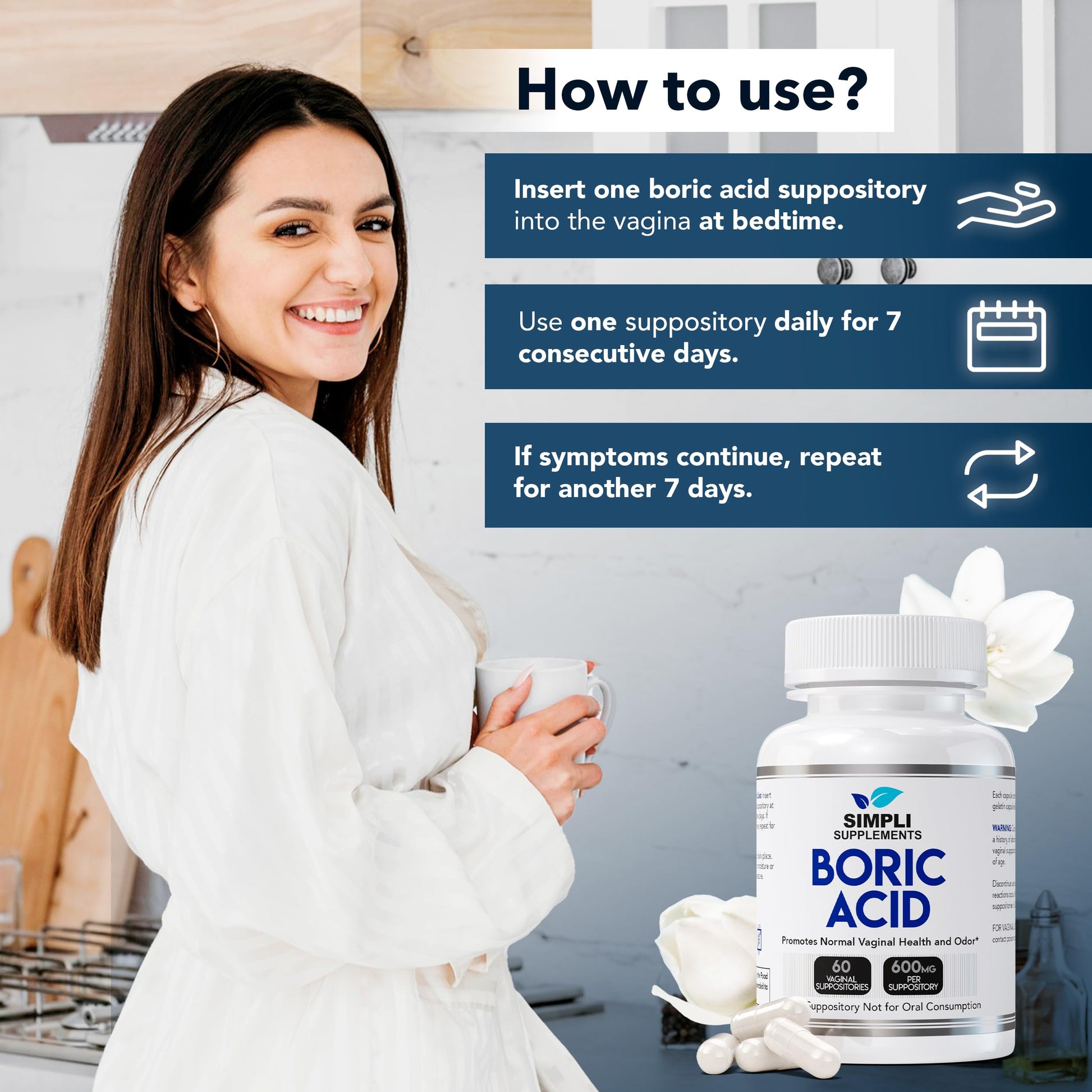 Simpli Supplements Boric Acid Suppositories for Women 600mg – 60 Count | Vaginal pH Balance Support | Feminine Care | Helps Maintain Freshness & Odor Control Simpli Supplements uk supplements