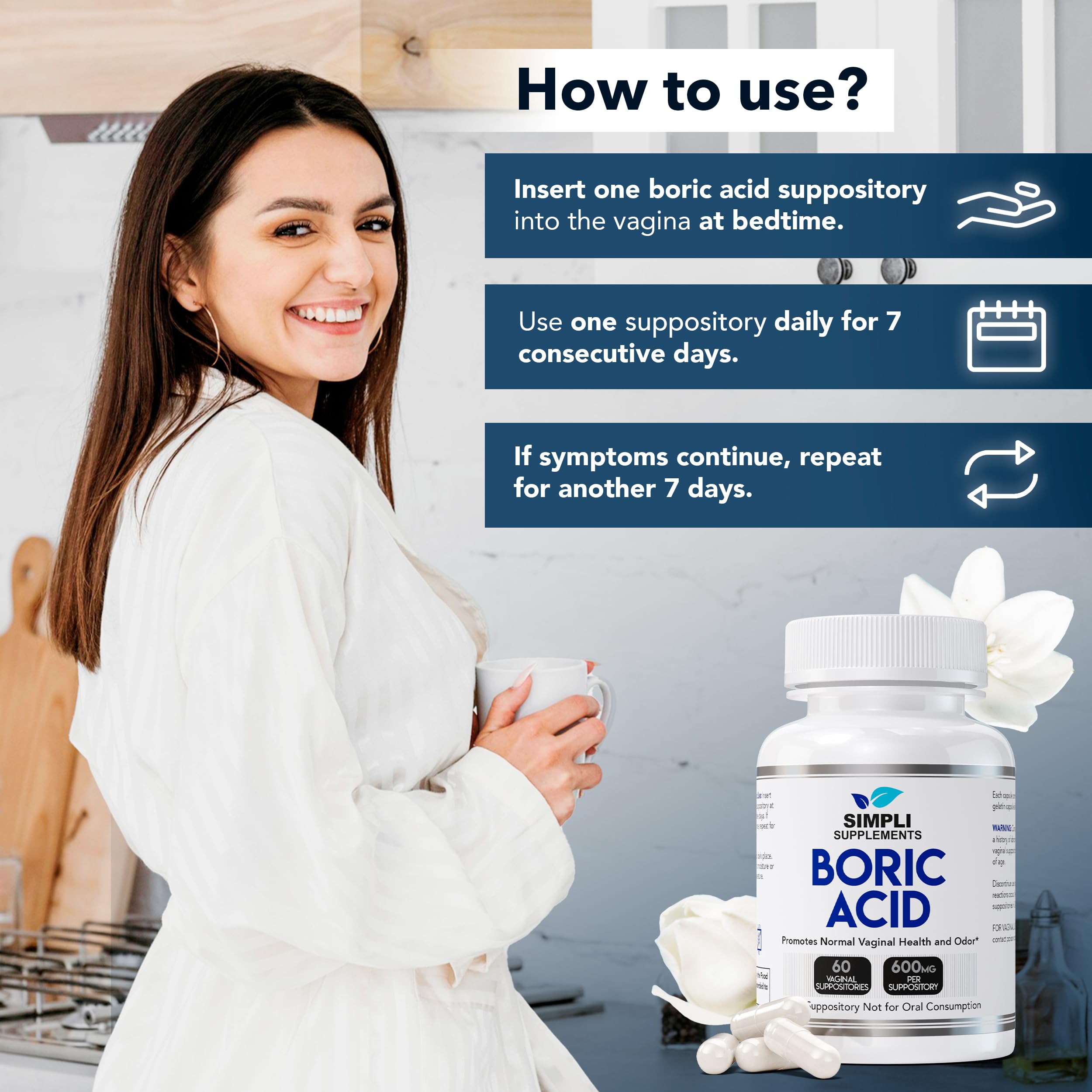 Simpli Supplements Boric Acid Suppositories for Women 600mg – 60 Count | Vaginal pH Balance Support | Feminine Care | Helps Maintain Freshness & Odor Control Simpli Supplements uk supplements