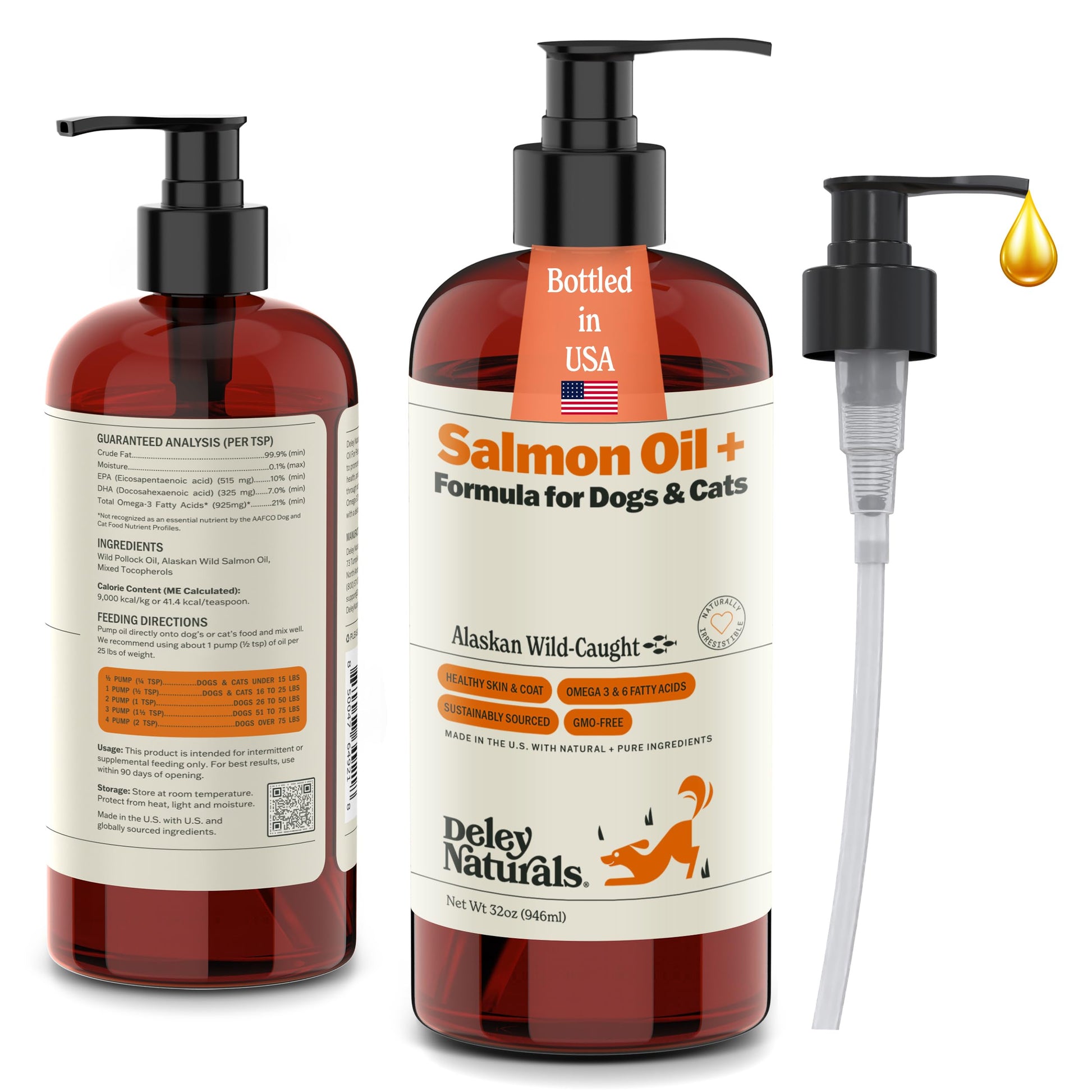 Deley Naturals Wild Alaskan Salmon Oil for Dogs & Cats - New and Improved Salmon Oil Plus Formula - Fish Oil for Dogs with Omega 3, DHA and EPA - Omega 3 for Healthy Skin and Coat - 32oz Made in USA Deley Naturals uk supplements