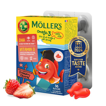MÖLLER'S Omega 3 Capsules, Natural Fish Oil Omega3 for Kids with DHA and EPA, No Gluten, Lactose or Added Sugar & Easy to Chew, Strawberry Flavor, 36 Capsules MÖLLER'S uk supplements