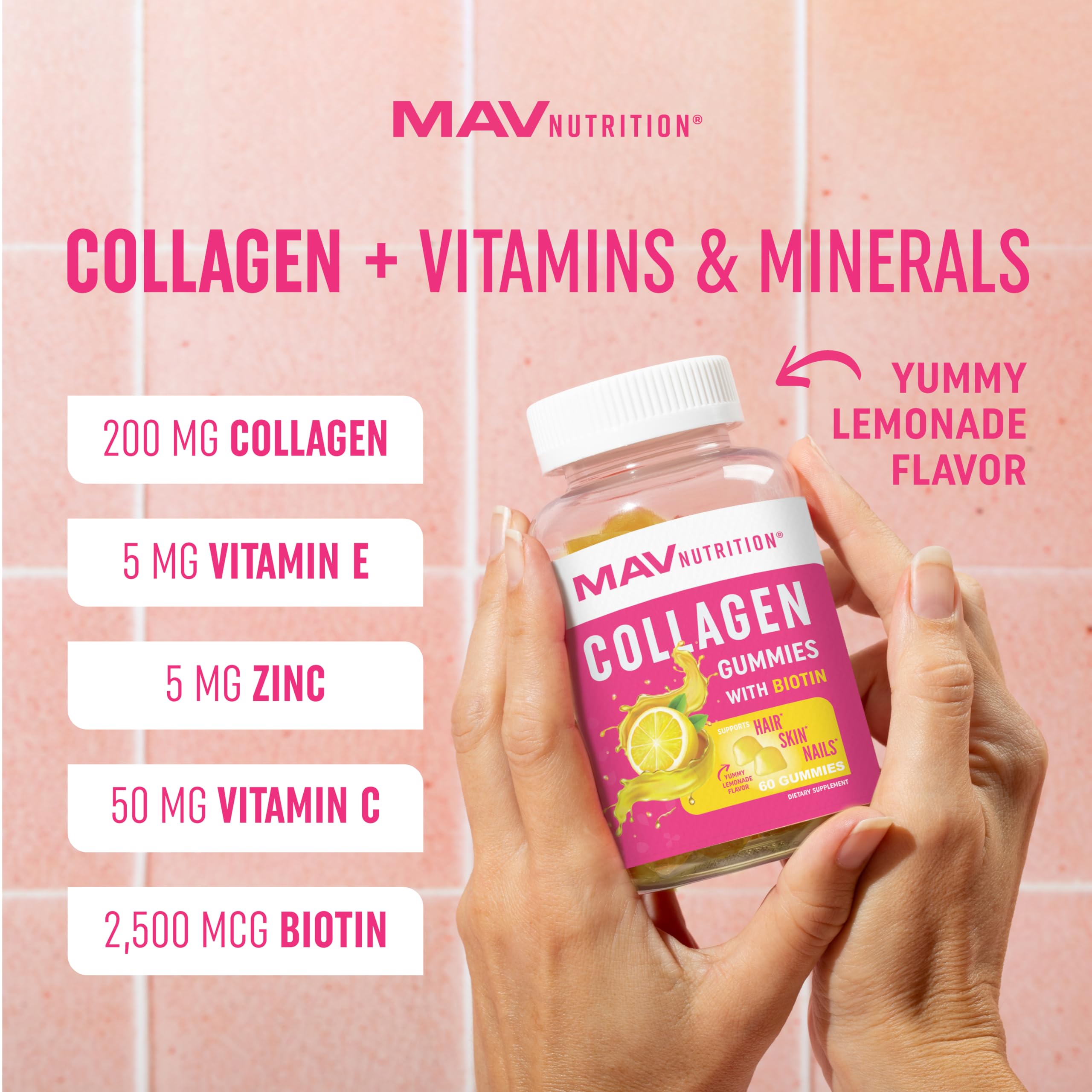 Collagen Gummies for Women | 200mg Hydrolyzed Collagen + 2500mcg Biotin, with Vitamin C, E & Zinc MAV NUTRITION uk supplements