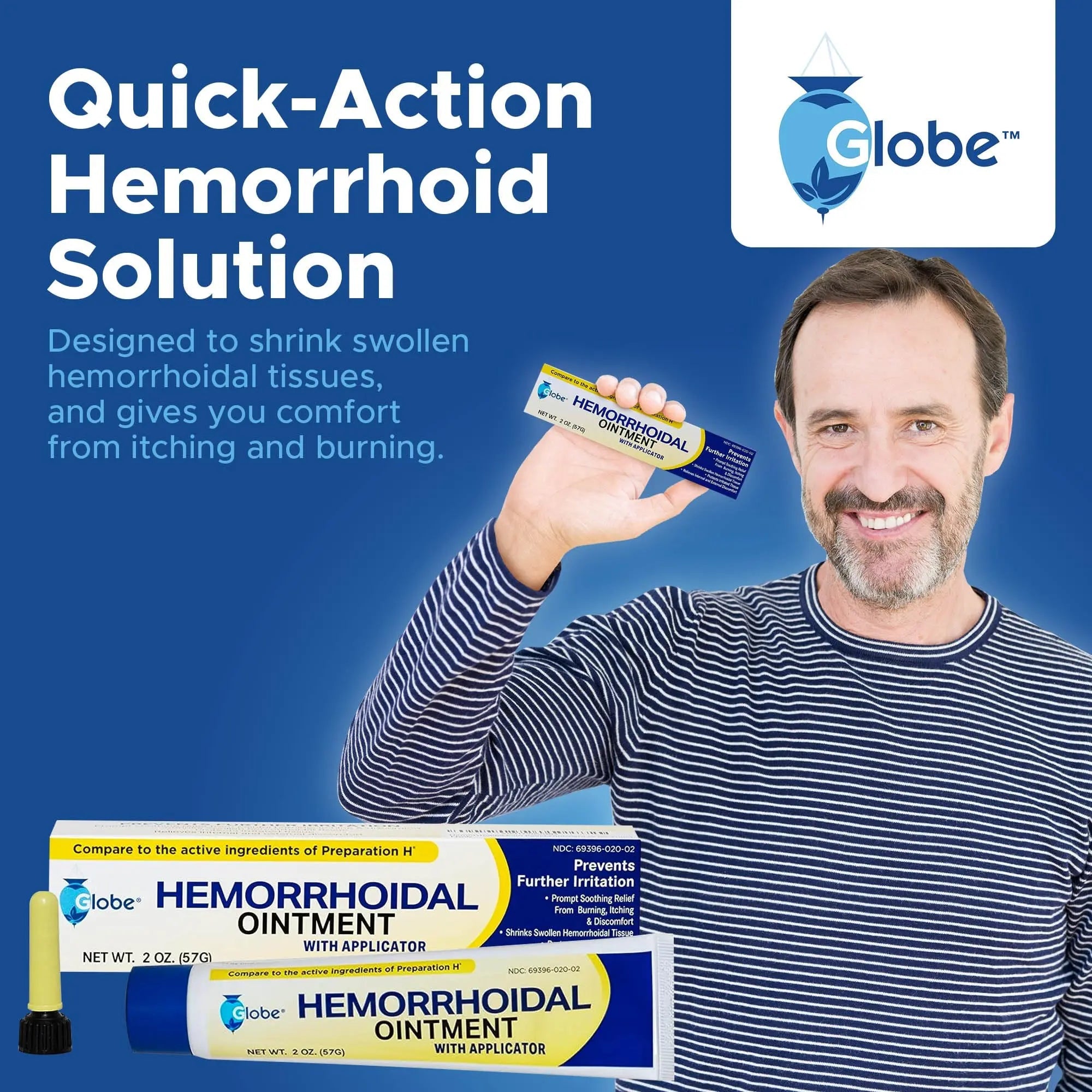 Globe Hemorrhoidal Ointment w/ Applicator, Phenylephrine HCl, Petrolatum Mineral Oil, Maximum Strength Formula for Burning, Discomfort & Itching, 2 oz Hemorrhoidal Ointment uk supplements