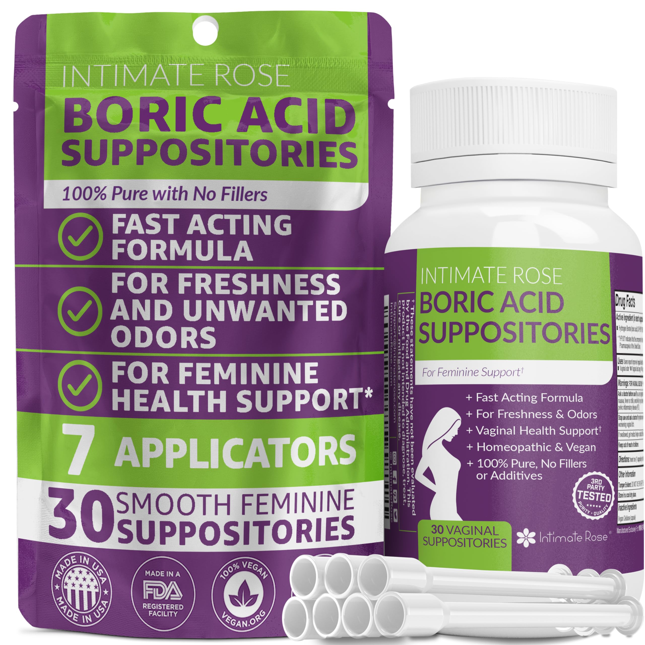 Intimate Rose Boric Acid Suppositories + 15 Count Vaginal Suppository Applicator + pH Test Strips Intimate Rose uk supplements